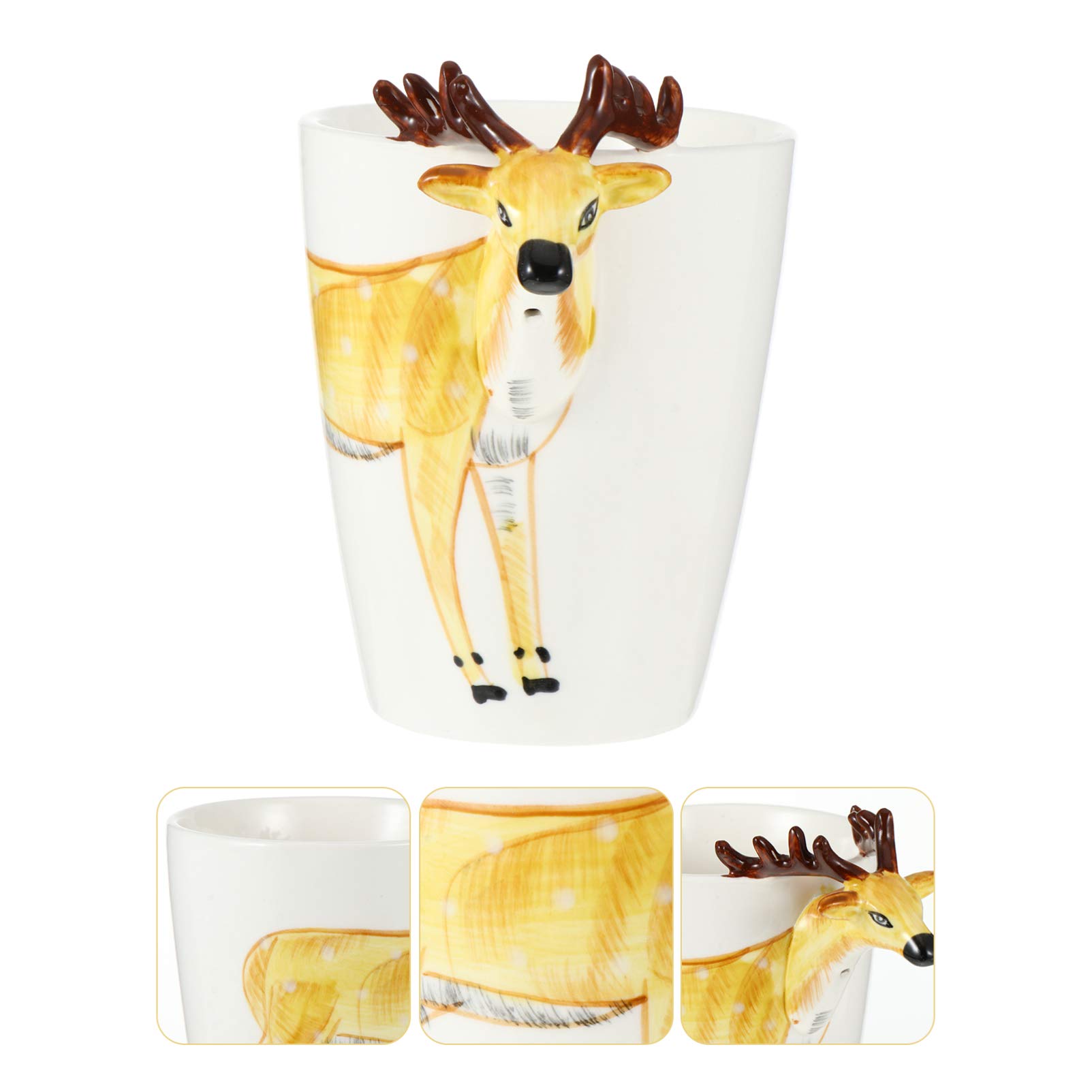 ABOOFAN Handmade 3D Deer Head Ceramic Mug - Unique Espresso & Tea Cup with Animal Handle, Fine Porcelain, Hand-Painted Figurine - Perfect Holiday & Birthday Gift for Coffee Lovers (Great for Home, Office & Gift Giving)