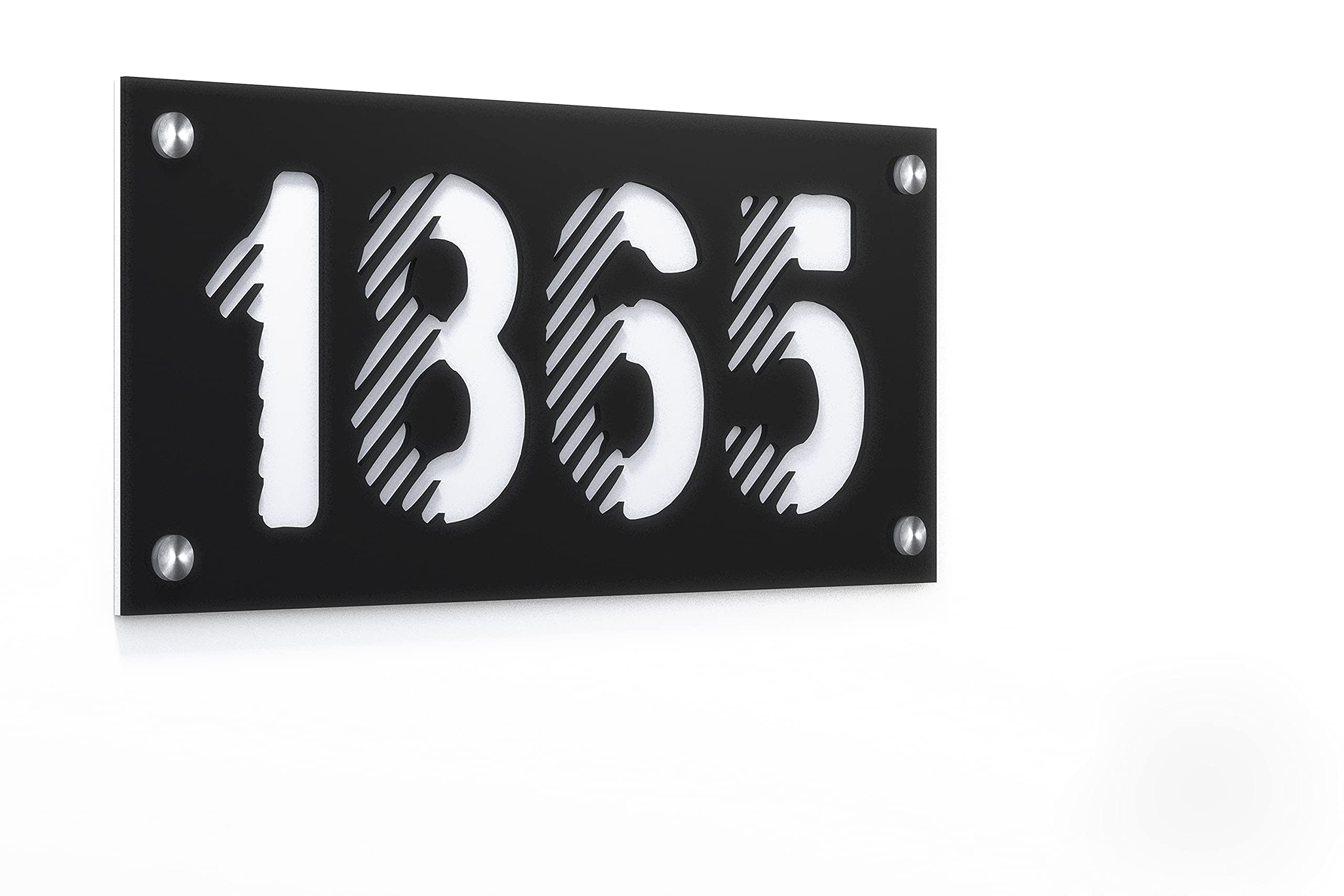 Modern Acrylic House Numbers - Black Rectangle with White Address Plaque - Contemporary Home & Hotel Sign (20