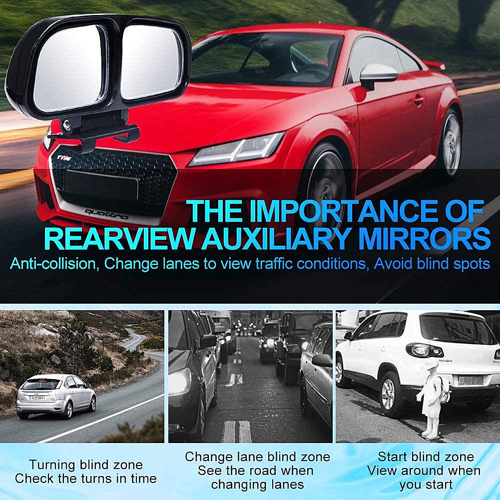 HD Wide Angle Car Blind Spot Rearview Mirror - 360° Adjustable Glass Auxiliary Mirror for Enhanced Side & Rear Visibility - Perfect for Parking, Lane Changing & Safe Driving