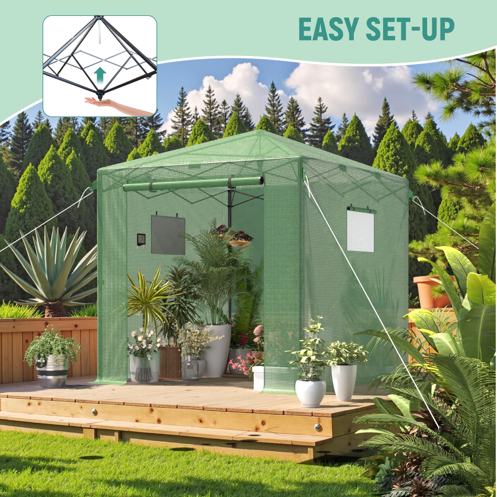 8x6 Pop Up Greenhouse for Outdoor Gardening - Portable Walk-in Plant Greenhouse Kit for Winter Protection - Easy Setup in Minutes - Perfect for Backyards, Patios & Balconies