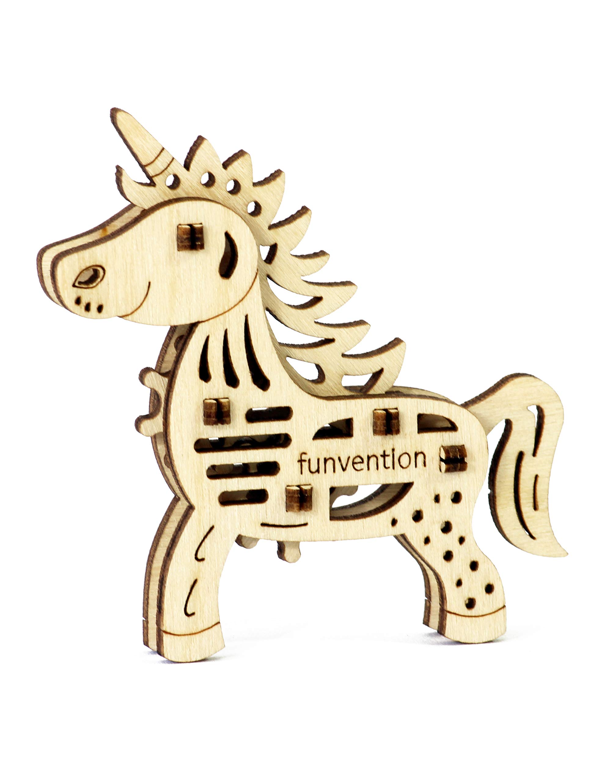 Funvention STEM Learning 3D Puzzle Kit - DIY Miniature Mechanical Lion, Unicorn, Dinosaur & Butterfly Models for Kids | Educational Wooden Fidget Toys | Science Experiment & Engineering Project for Children | Perfect for Classroom Activities, Birthday Gifts & Creative Play