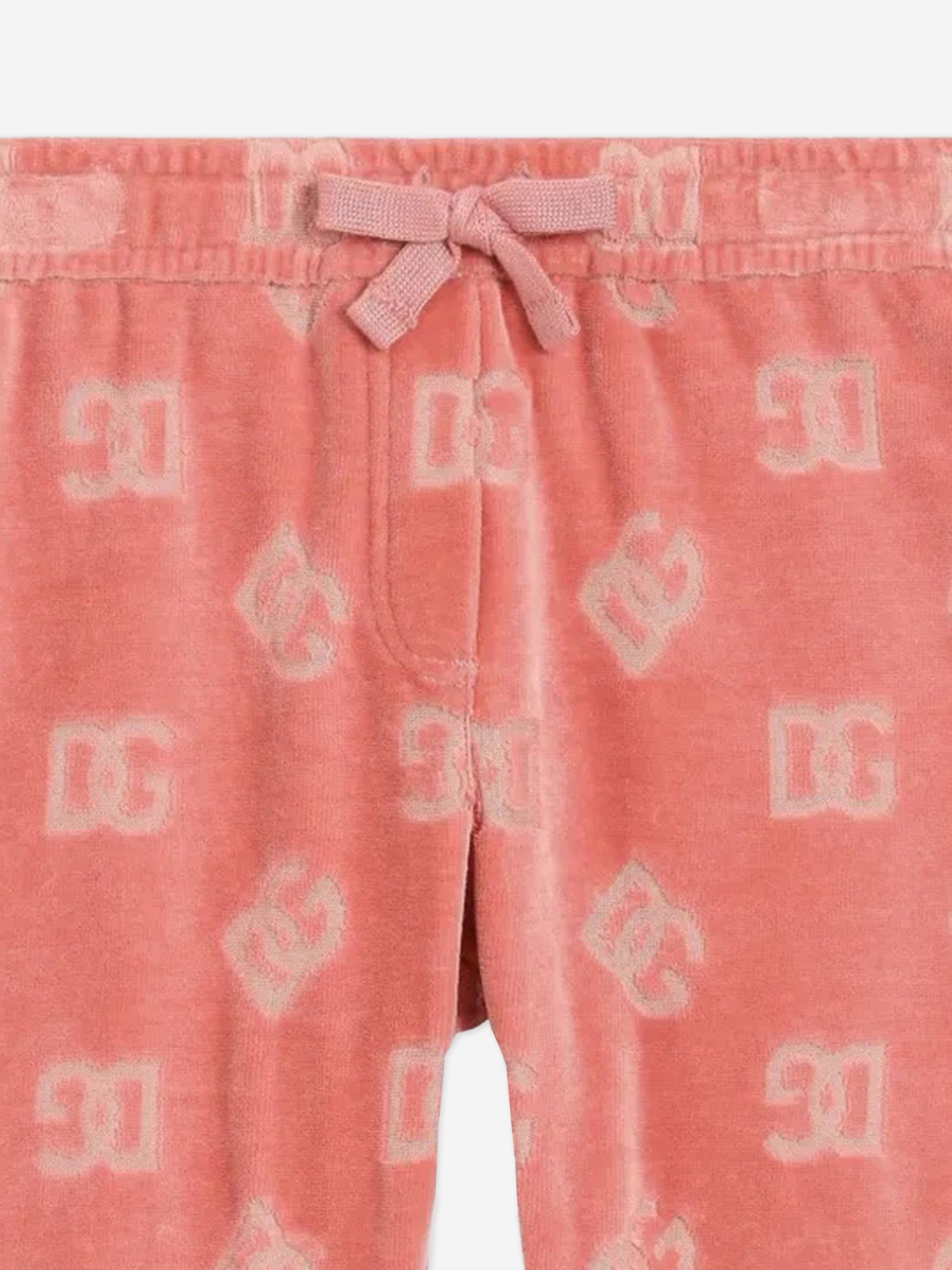 Baby Girls Jacquard Logo Joggers in Pink - Soft Cotton Jogging Pants for Toddlers & Infants - Perfect for Playtime, Daycare & Casual Outfits