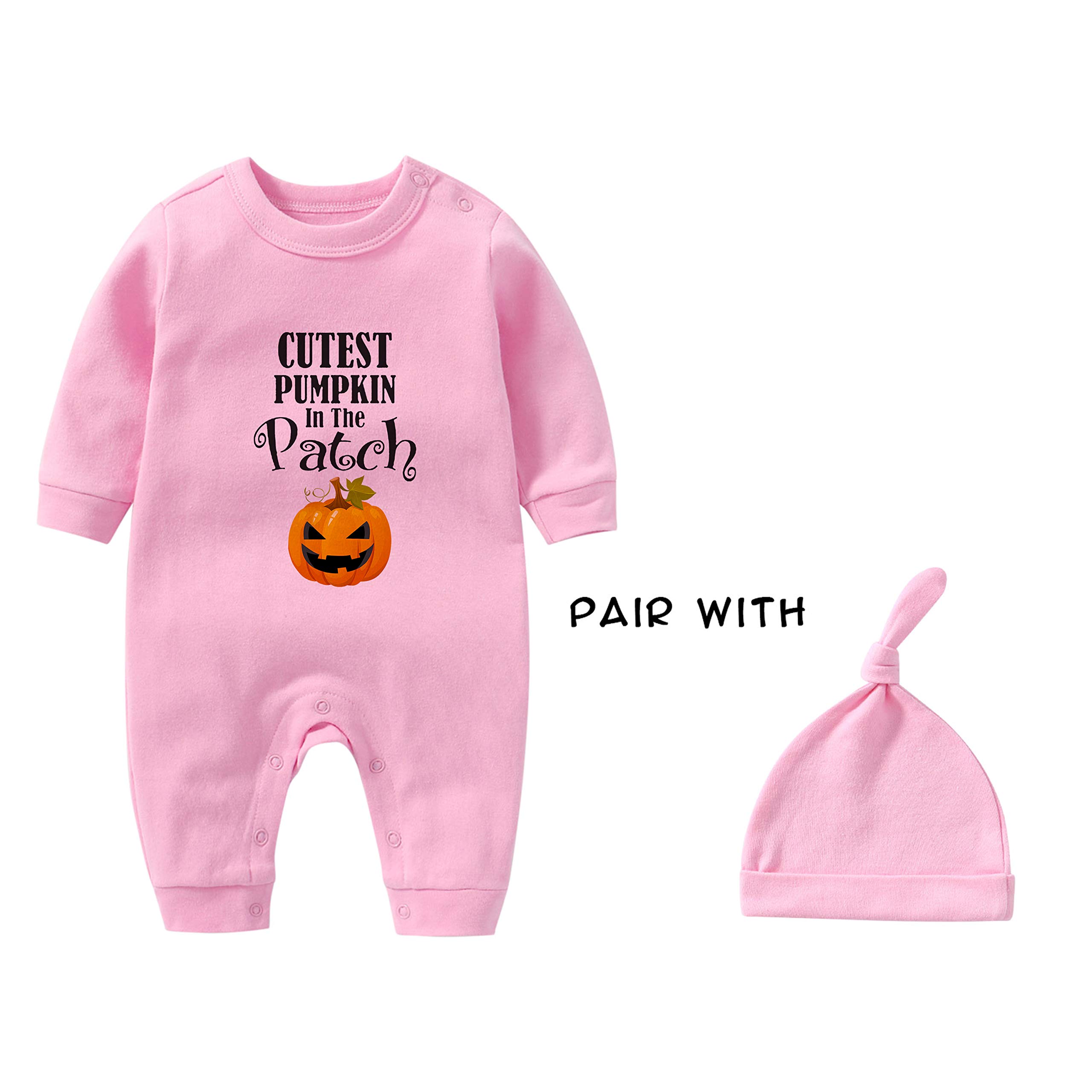 YSCULBUTOL Baby Twins Halloween Costume - Cute Pumpkin Patch Print Jumpsuit with Hat for Newborn Girls | Perfect for Halloween Parties, Photo Shoots & Dress-Up Play