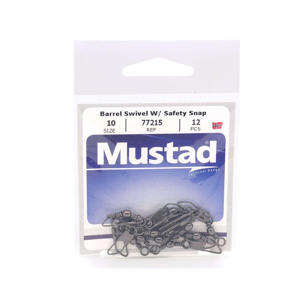 Mustad Barrel Swivels with Safety Snap - Premium Fishing Swivels for Saltwater & Freshwater - Strong & Corrosion-Resistant for Bass, Trout & Saltwater Fishing