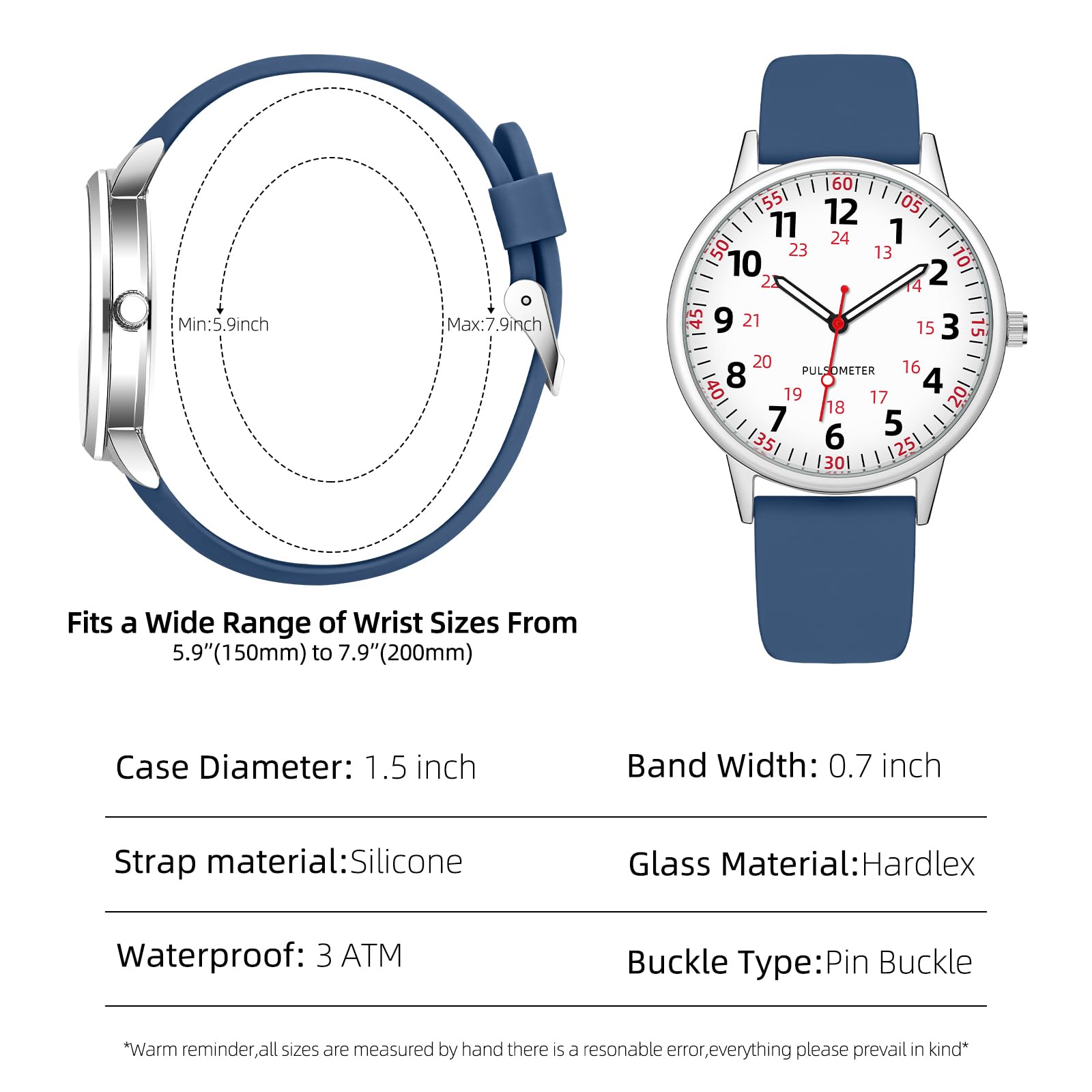 Waterproof Analog Nurse Watch for Women with Second Hand - Durable Silicone Nursing Watch for Healthcare Professionals & Medical Students - Perfect for Hospital Shifts, Clinical Duties & Daily Wear