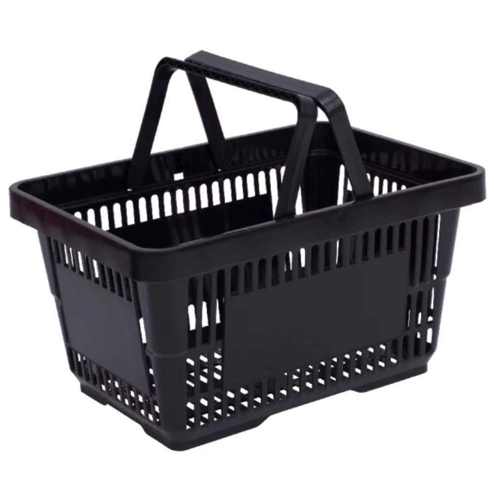 Gdrasuya10 28L Black Plastic Rectangular Shopping Baskets - Set of 12 with Sturdy Handles for Retail Stores, Supermarkets & Home Organization | Durable Store Display Bins for Shopping Carts & Merchandise Storage