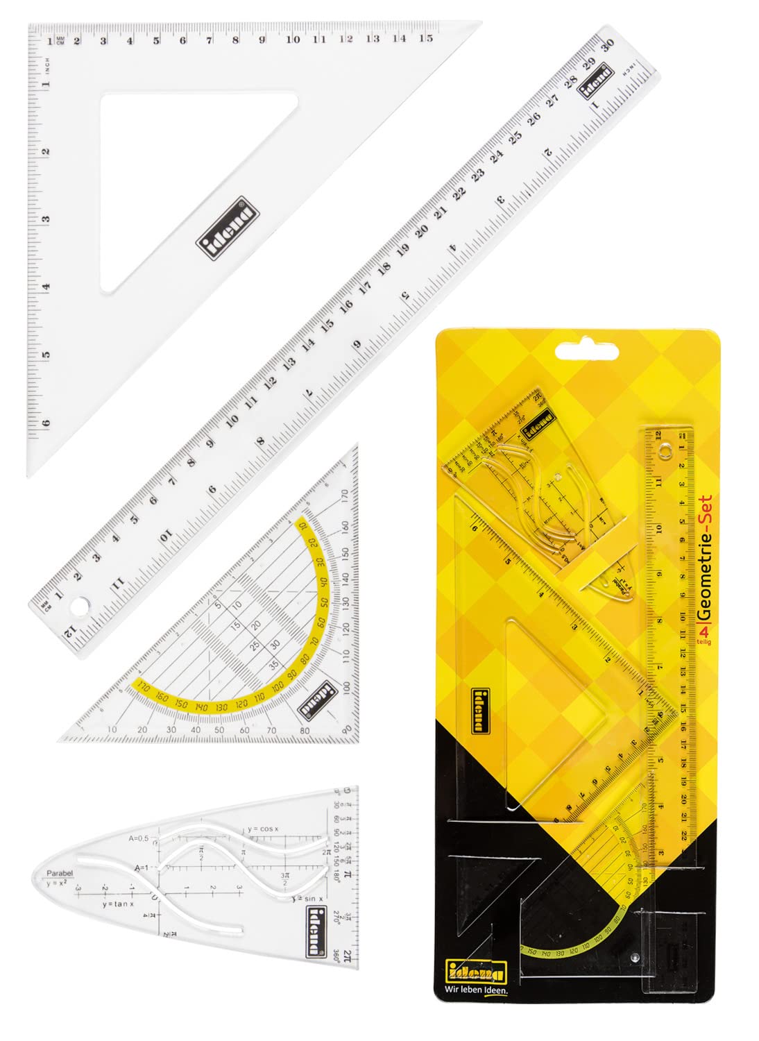 4-Piece Geometry Set Square Kit - Perfect for Students, Engineers & Architects - Ideal for Math Class, Drafting & Technical Drawing