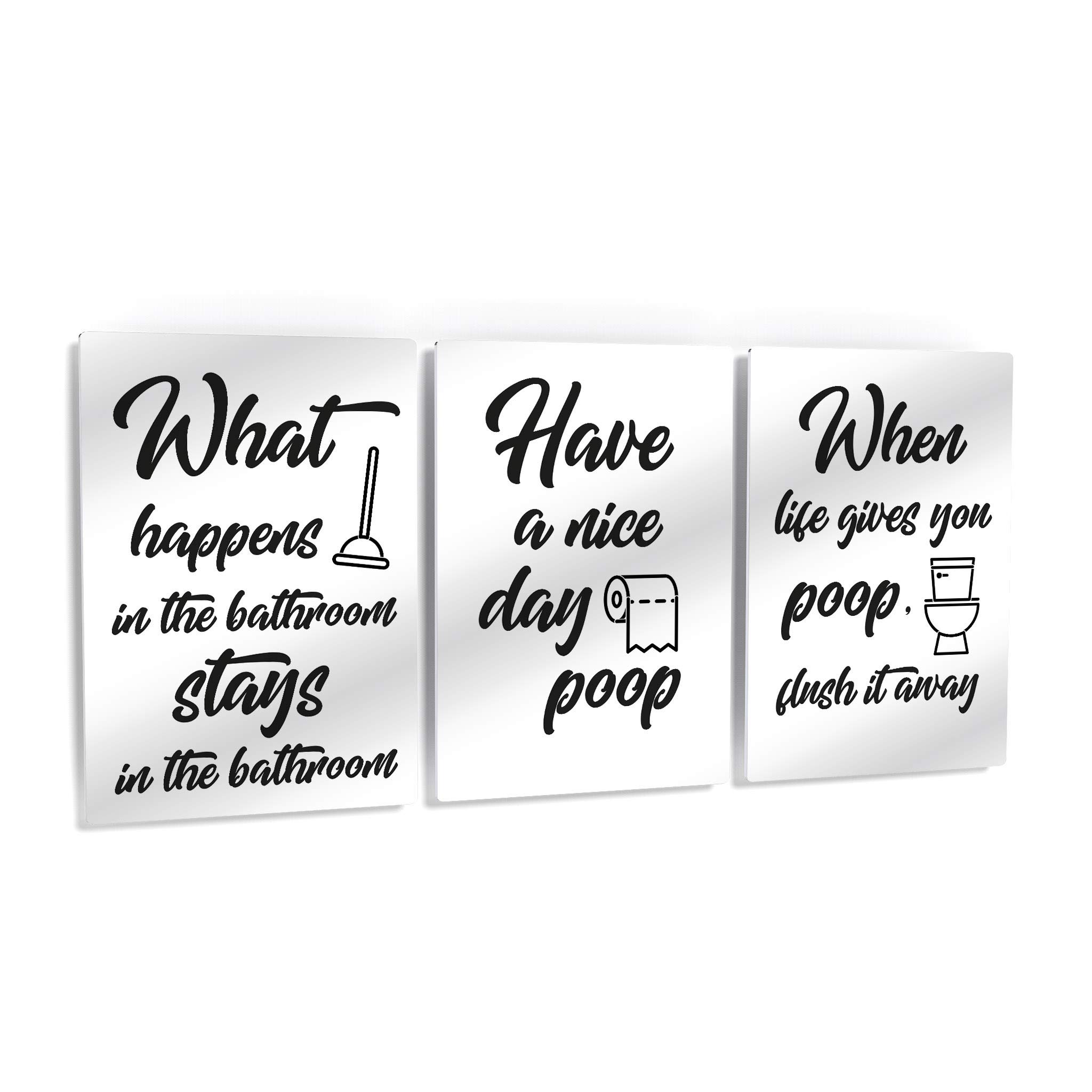 Funny Poop Quote Bathroom Wall Art - 3 Piece Metal Print Set (12x8 Inches) | Ready to Hang Bathroom Decor | Humorous Toilet Signs for Home & Office Restrooms