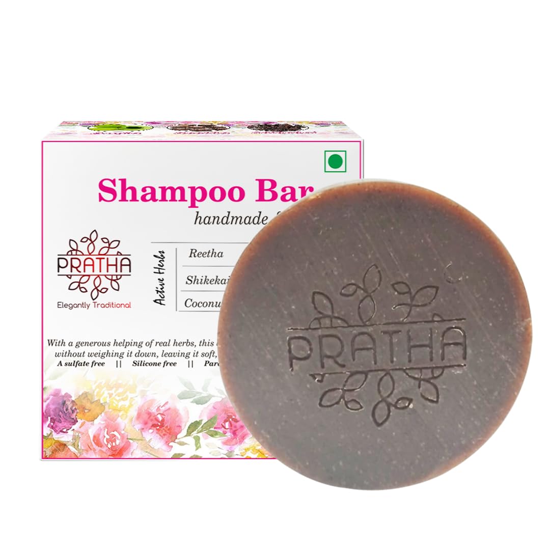Pratha Natural Shampoo Bar with Shikakai, Reetha, Amla & Bhringraj - Coconut Milk & Hibiscus Infused (100g) | Sulfate-Free, Vegan Hair Cleanser for Dry, Damaged Hair | Perfect for Travel & Eco-Friendly Bathroom