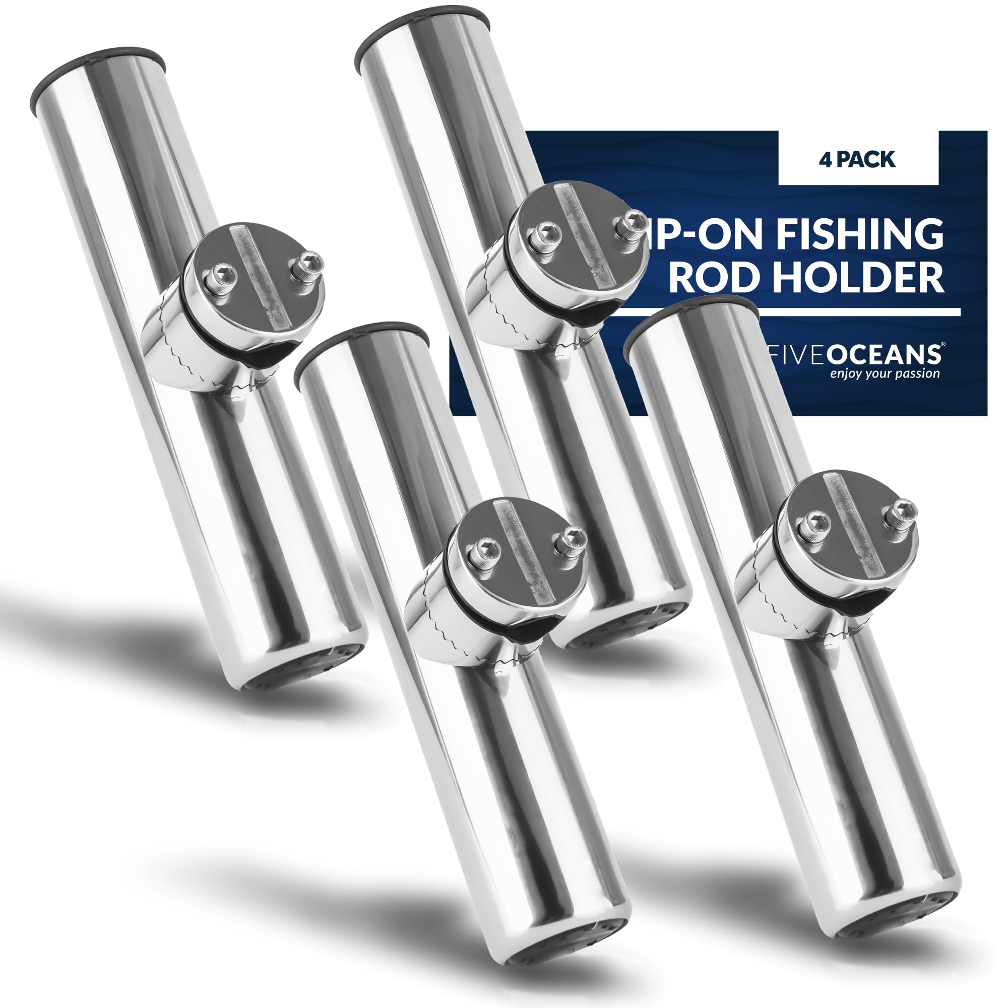Five Oceans Adjustable Fishing Rod Holder - 15/30/90 Degree Boat Rod Mount with Heavy Duty Clamp | Secure Rod Storage for Kayak, Pontoon & Offshore Fishing | Saltwater & Freshwater Use
