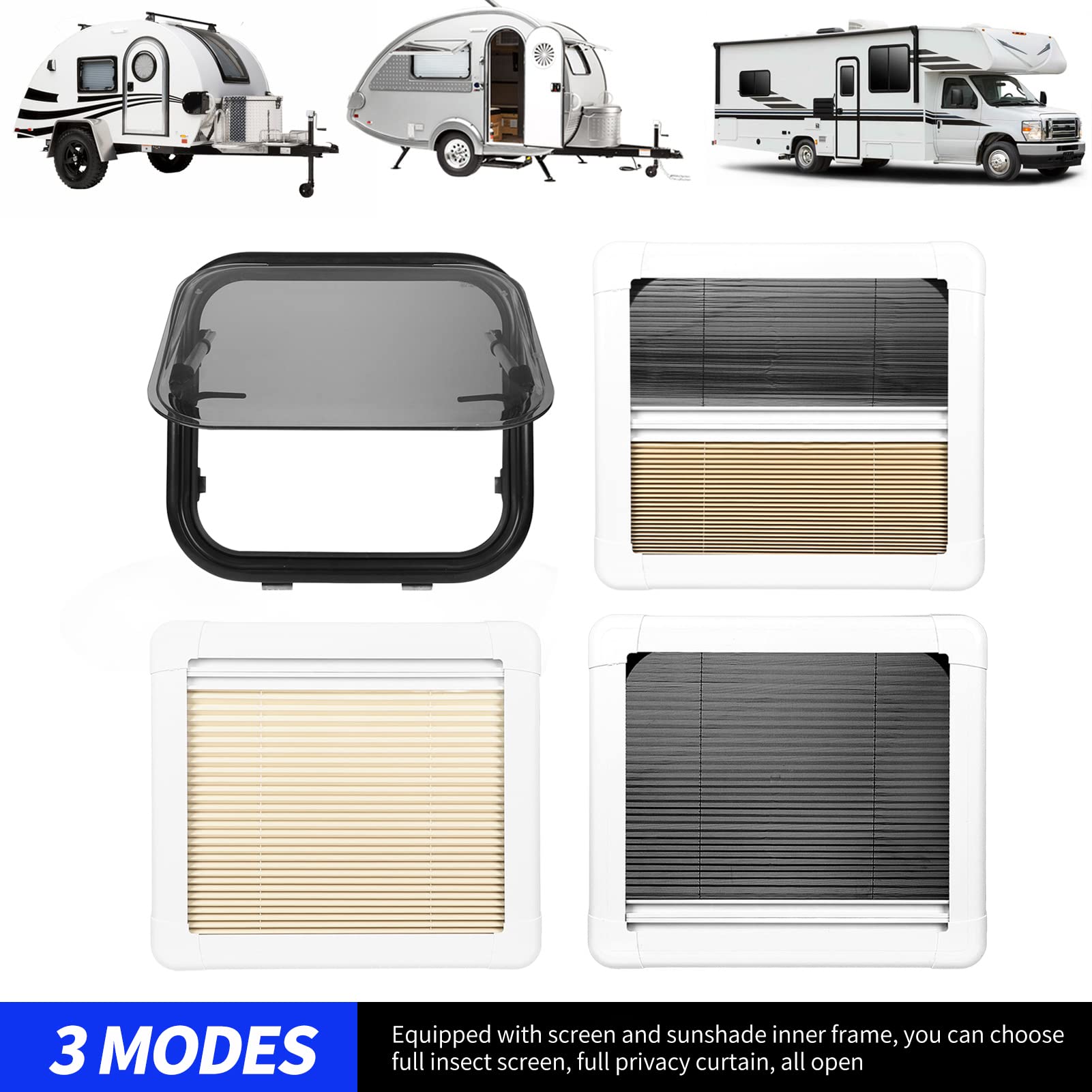 Aramox RV Push Out Window - Double Layer UV Resistant Acrylic Glass with Thermal & Sound Insulation - External RV Exit Window with Curtain for Camping & Travel Trailers