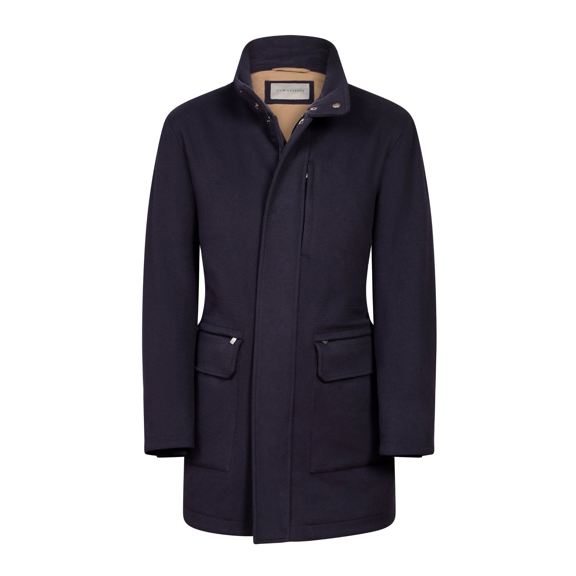 Corneliani Men's Wool Caban Coat in Navy Blue | Classic Winter Overcoat for Business & Formal Occasions