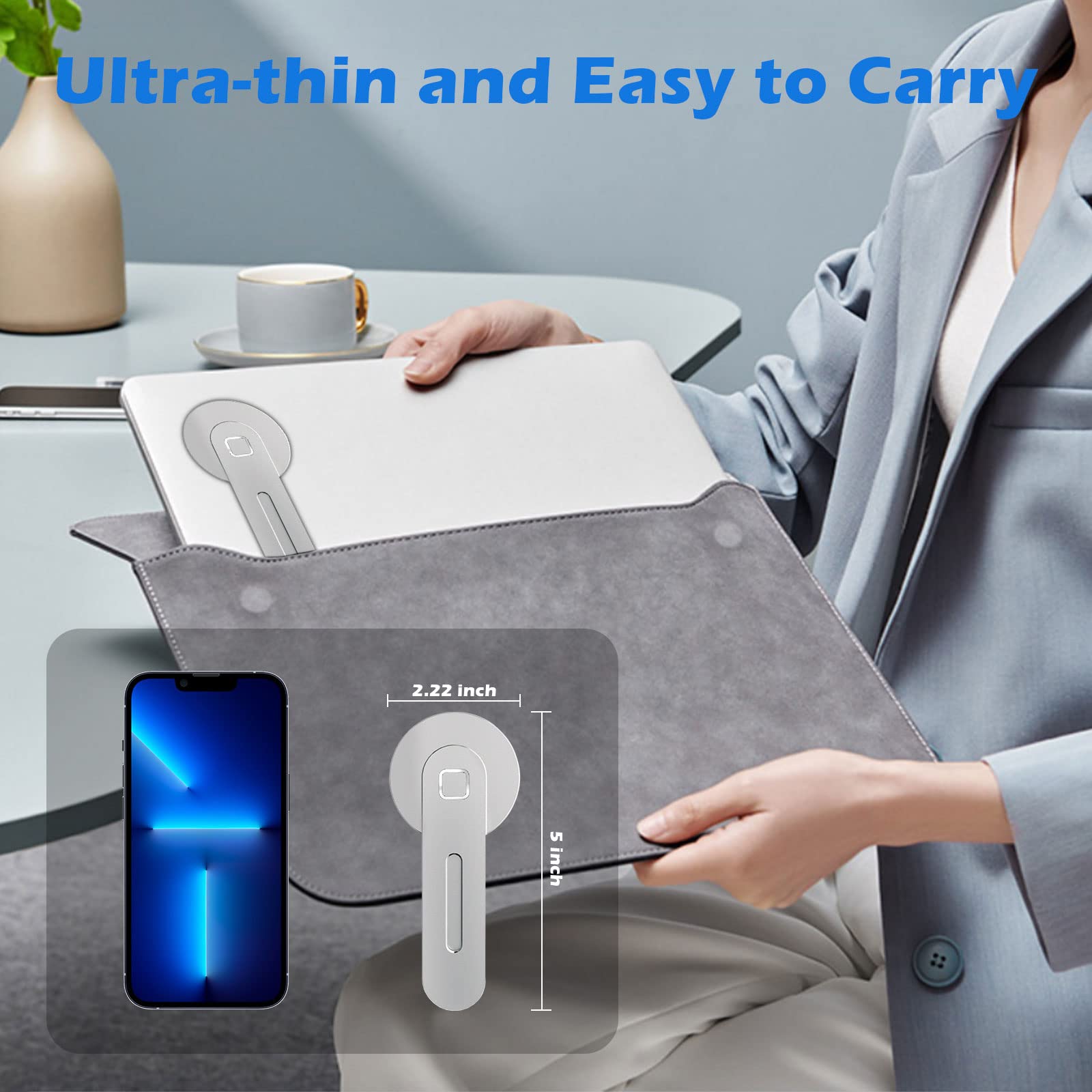 iMLuckies Magnetic Laptop Phone Holder - Adjustable Monitor Side Mount Clip for iPhone 16/15/14/13/12 Series & MagSafe Case | Universal Phone Stand | Portable Foldable Silver Bracket | Perfect for Work, Study & Video Calls