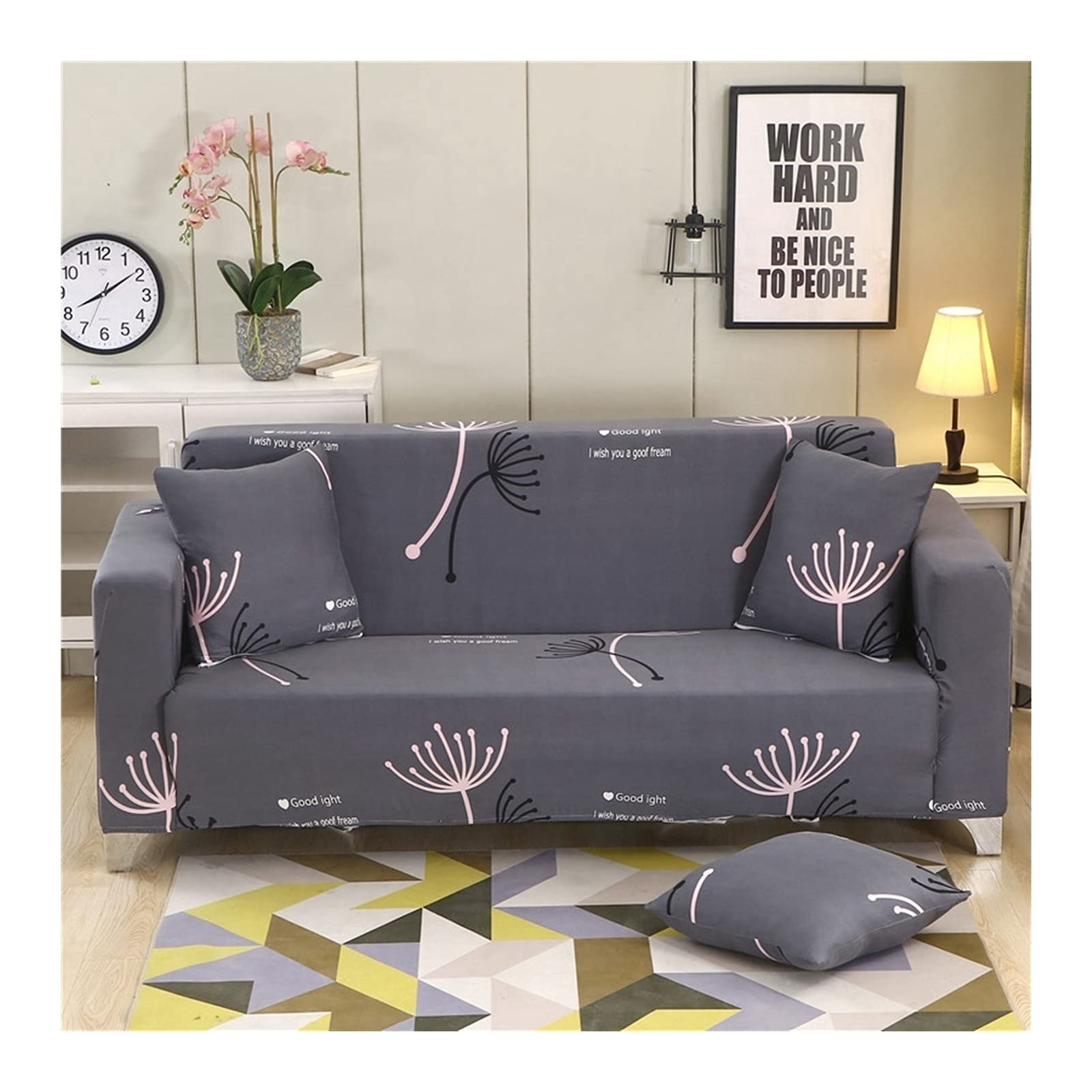 Daesar Stretch Sofa Cover - 1 Seater Protective Couch Slipcover with Floral Design, Grey Polyester Fabric - Perfect for Living Room, Bedroom & Home Decor