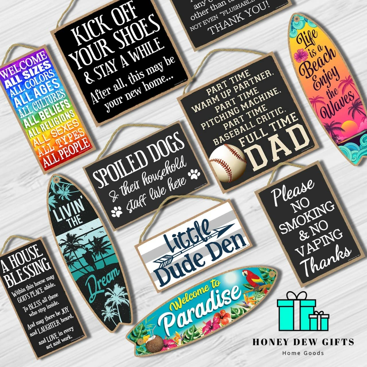 Rustic Wooden Wall Decor - 7x10.5 Inch Honey Dew Gifts Sign for Back Porch, Garden & Patio - Perfect for Outdoor Sitting Areas & Farmhouse Style Home Decor