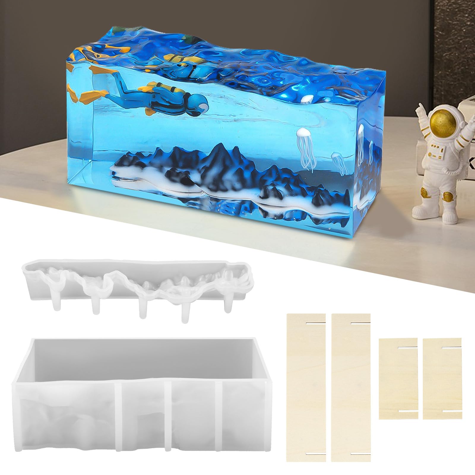 2Pcs Resin Light Bulb Molds with LED Chip Base - DIY Epoxy Casting Silicone Lamp Molds for Aromatherapy Wax, Home Decor & Party Wall Art (Mountain Sea Design) - Perfect for Crafting, Gift Making & Boho Decor