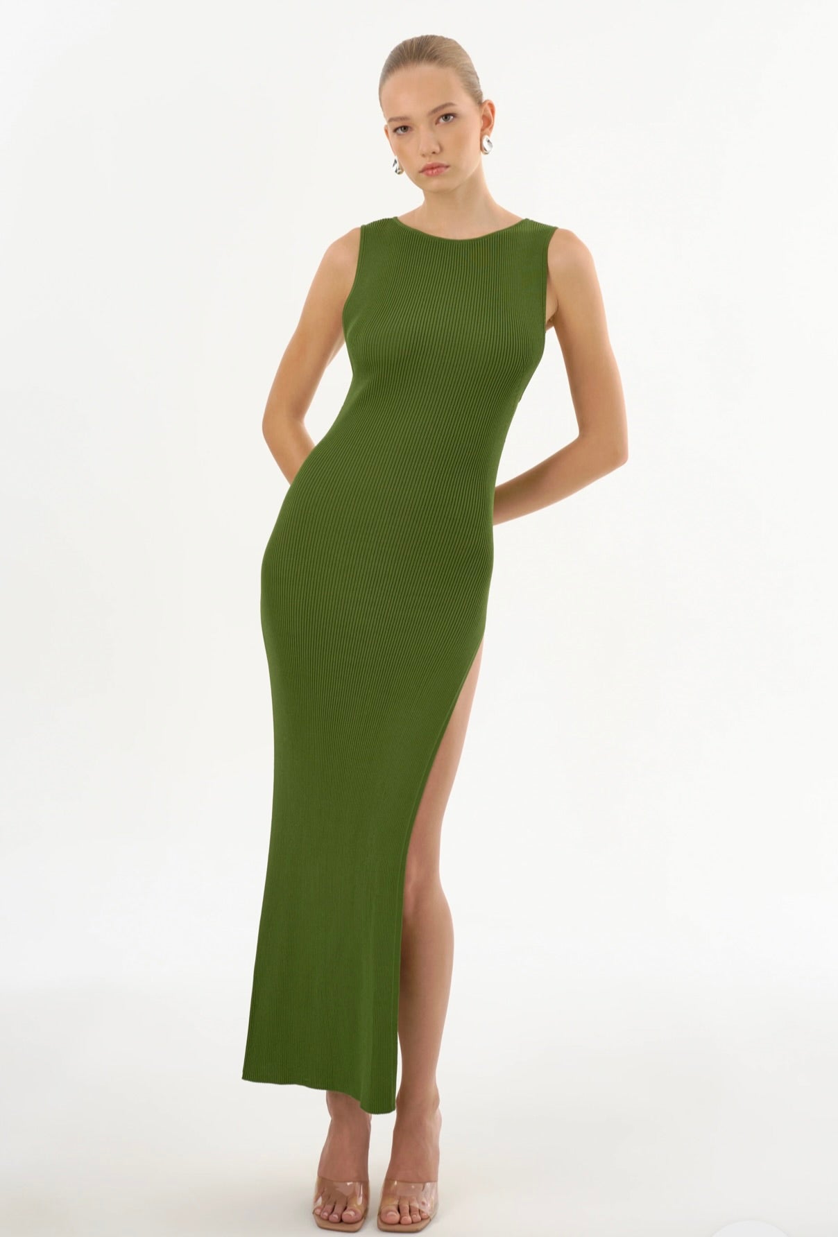 Giovanna Rib Knit Maxi Dress in Fern Green - Elegant Long Sleeve Bodycon Dress for Women, Perfect for Fall/Winter, Date Nights, and Holiday Parties