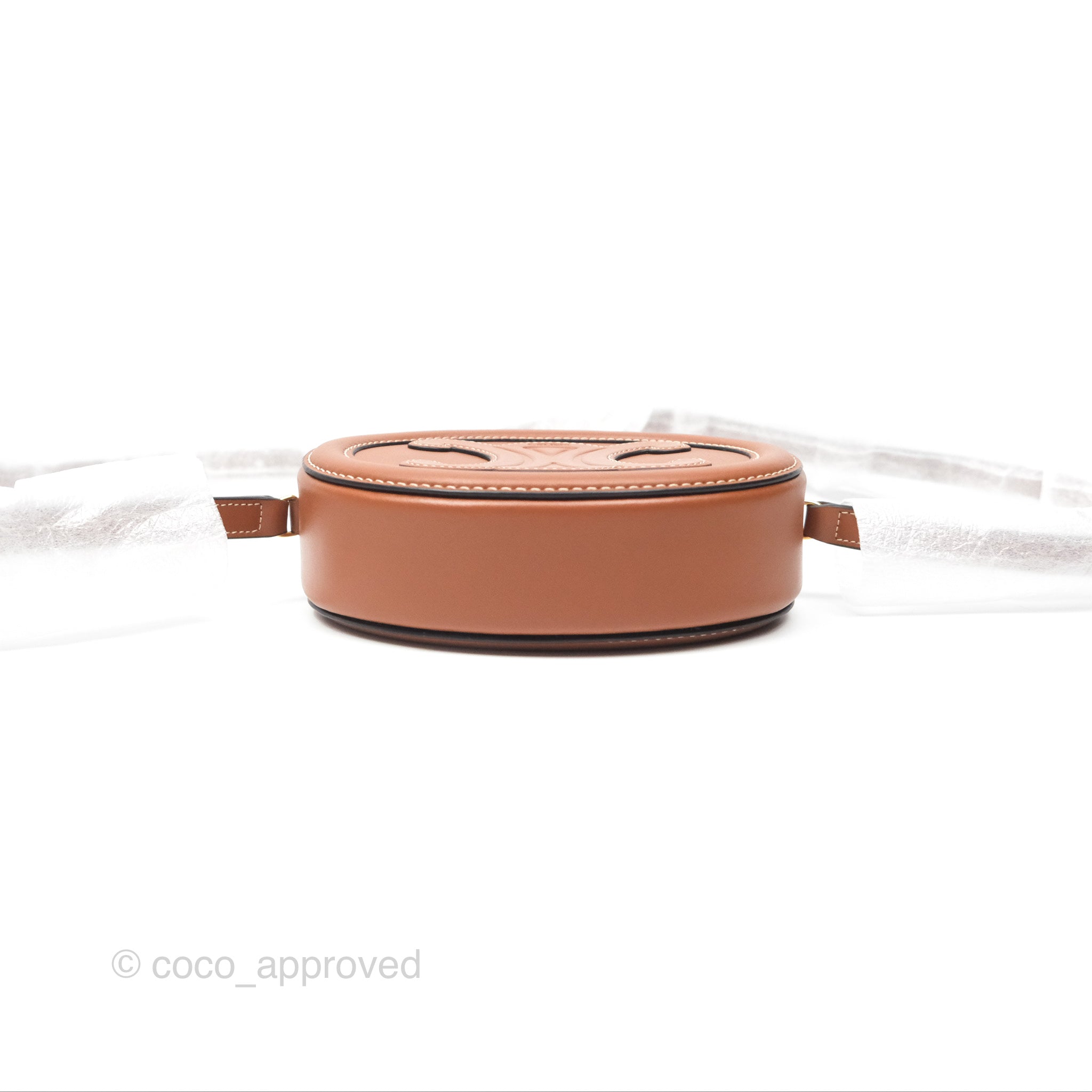 Celine Oval Bag Triomphe in Tan Calfskin Leather - Luxury Crossbody Purse for Women, Perfect for Date Night & Evening Events