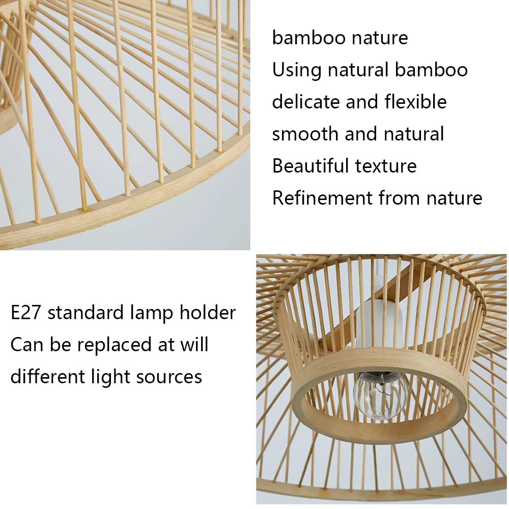 Rustic Asian Style 1-Light Natural Wood Ceiling Pendant Lamp - Handwoven Rattan Shade Chandelier for Dining Room, Hallway, Cafe, Restaurant & Bar Decor - Perfect for Boho, Farmhouse or Zen Interior Design