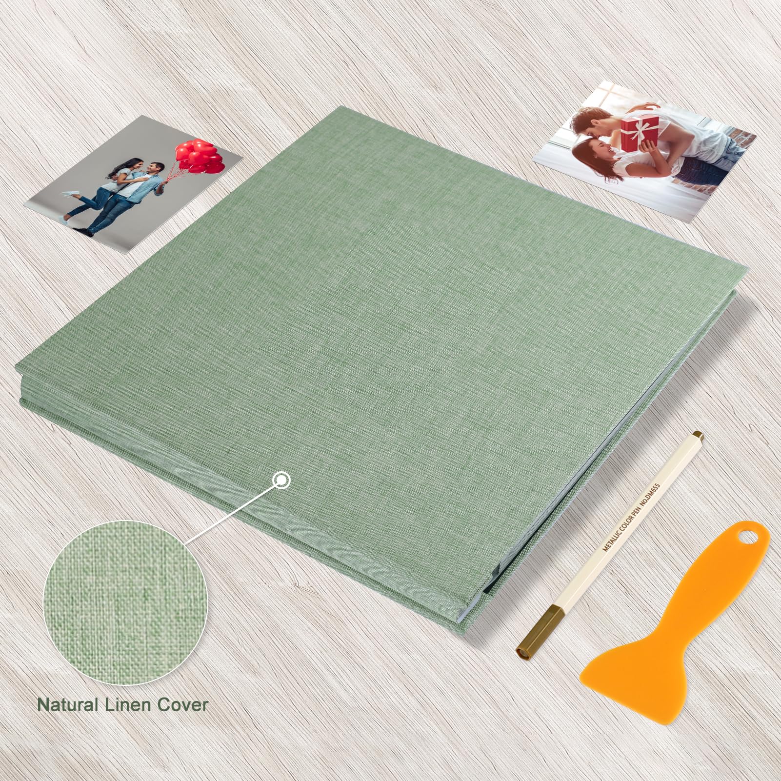 Self-Adhesive Magnetic Photo Album with Black Sticky Pages - Holds 4x6, 5x7 & 8x10 Photos | Includes Metallic Pen for Baby, Family & Wedding Memories | 60-Page Scrapbook in Grass Green (13.2x12.8 Inches) | Perfect for Preserving Cherished Moments and Creating Beautiful Keepsakes