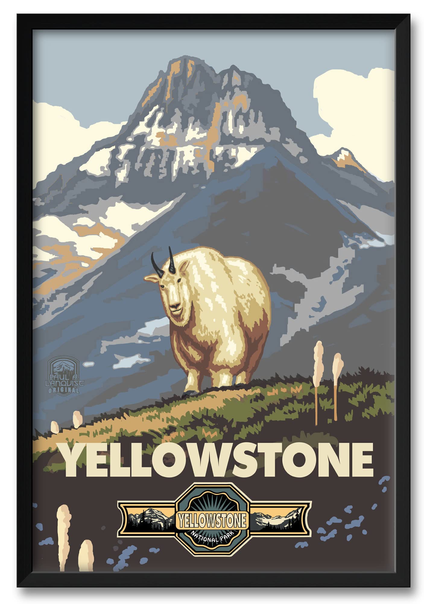 Yellowstone National Park Snowy Mountain Goat Framed Art Print - 32x47 Inch Wall Decor by Artist Paul A. Lanquist - Perfect for Living Room, Office & Cabin Decor