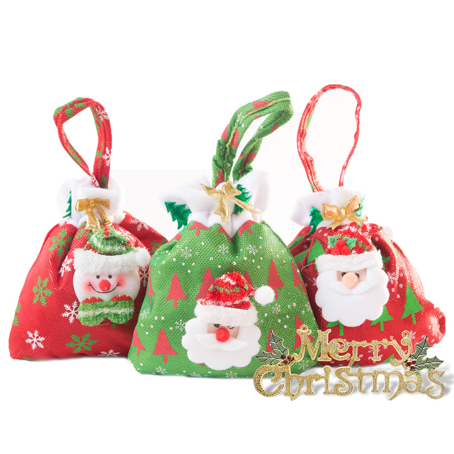 14x9 Inches Drawstring Gift Bags with Bow Ribbon - 3 Pack Christmas Wrapping Bags for Presents, Birthday, Wedding & Party Favors | Perfect for Holiday Gifts, Party Decorations and Special Occasions