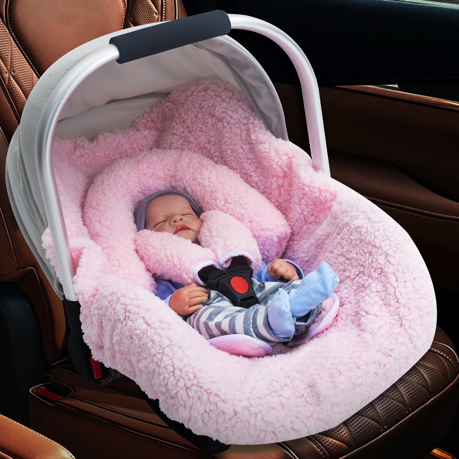 Warm Winter Baby Car Seat Cover - Soft Plush Fleece Liner for Infant Car Seats & Carriers | Cold Weather Protection & Newborn Shower Gift | Perfect for Snowy Days & Winter Travel