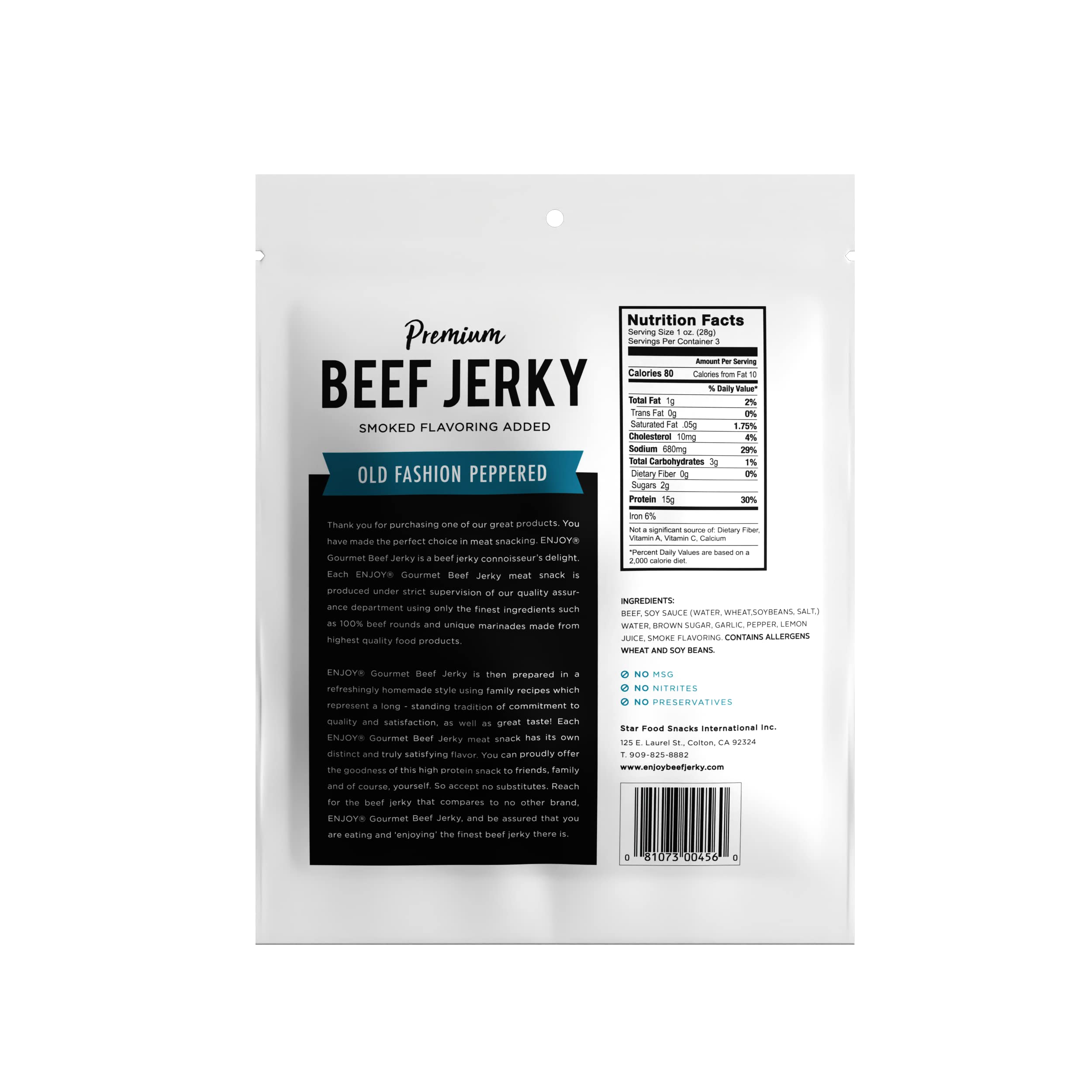 Premium Peppered Beef Jerky 3 oz - Traditional Old Fashioned Style, High Protein Low Fat Snack, USA Made, No Preservatives MSG or Nitrites, Resealable Bag - Perfect for Hiking, Camping & Road Trips