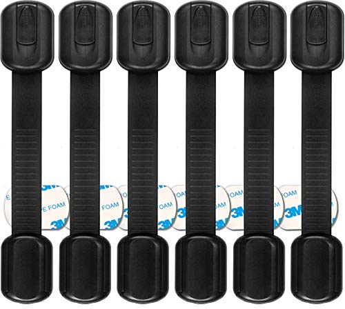 Oxlay 6-Pack Adjustable Baby Proofing Safety Cabinet Locks - Child Proof Latches for Drawers, Cupboards, Ovens & Refrigerators - Black Strap Locks for Home Child Safety (Perfect for Kitchens, Nurseries & Pet Areas)