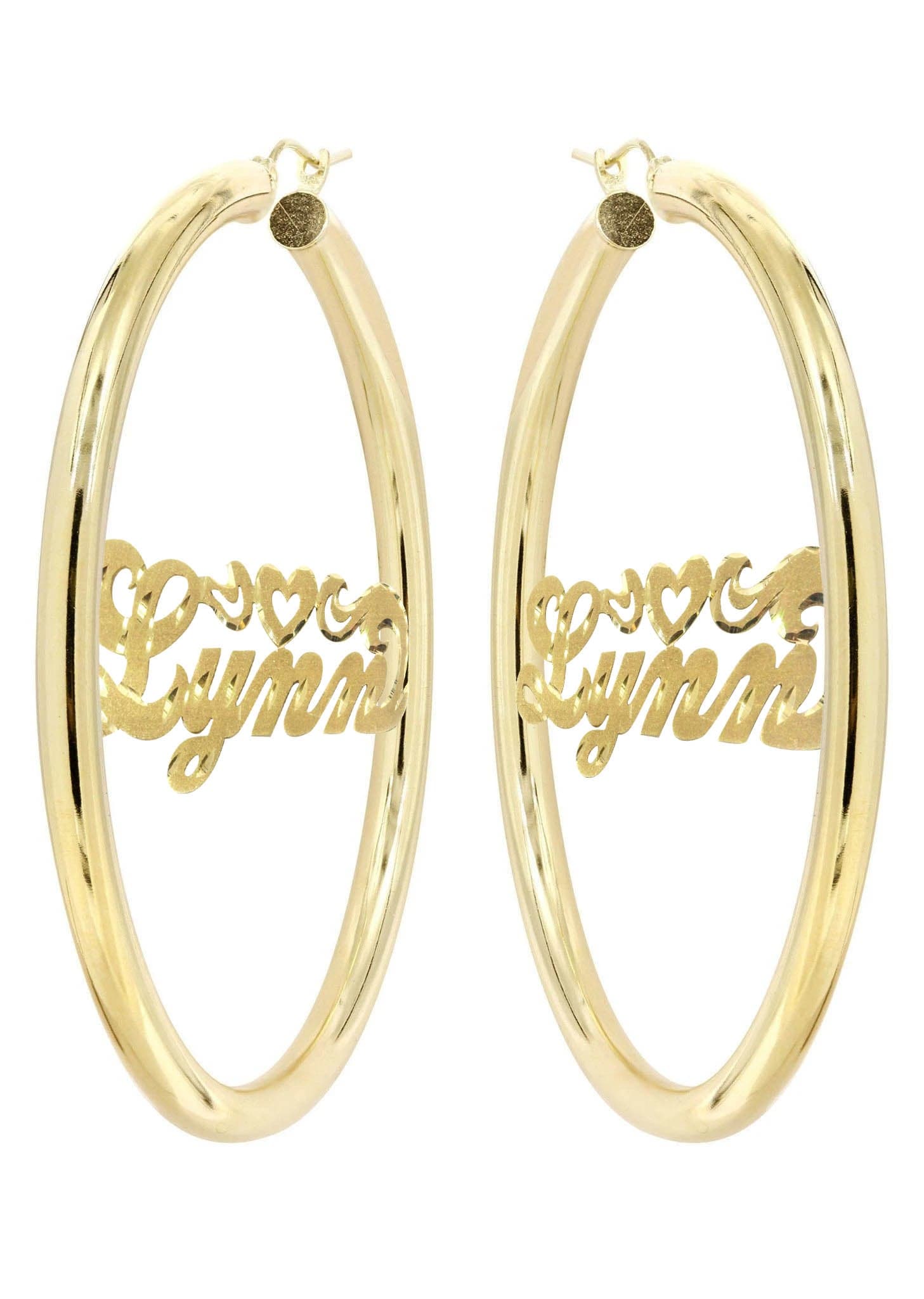 14K Gold Diamond-Cut Heart Name Plate Hoop Earrings for Women - Perfect for Valentine's Day Gifts, Anniversaries & Special Occasions