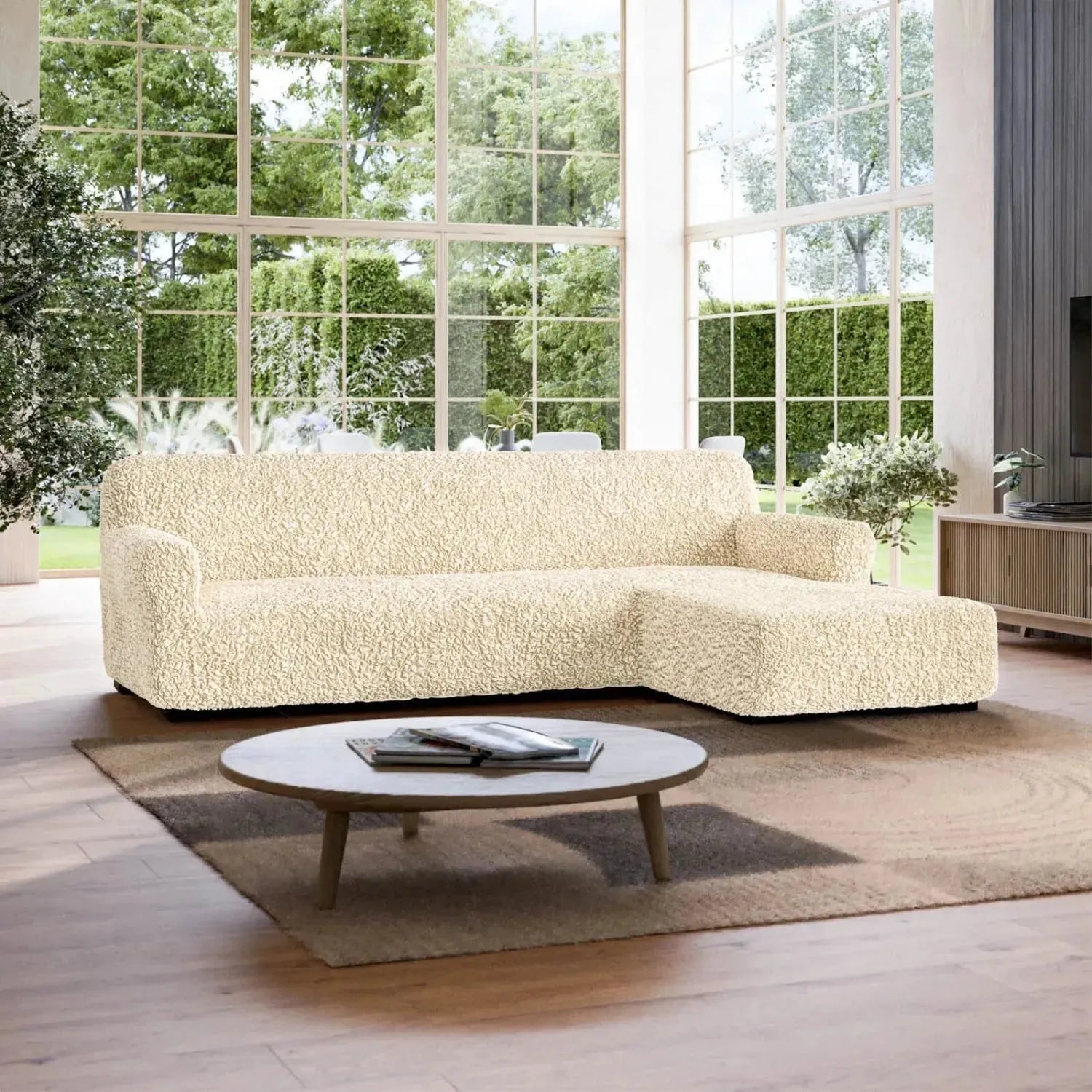 L Shaped Sofa Slipcover Right Chaise - Premium Fuco Cotton Stretchable Couch Cover - Perfect for Living Room, Sectional Sofa Protection & Home Decor
