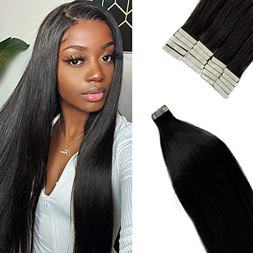 Biena Yaki Straight Tape in Hair Extensions 18 Inch 20pcs - 100% Human Hair, Natural Black, Brazilian Virgin Hair for Black Women - Invisible Tape Ins 50g/Set - Perfect for Daily Wear, Special Occasions & Styling