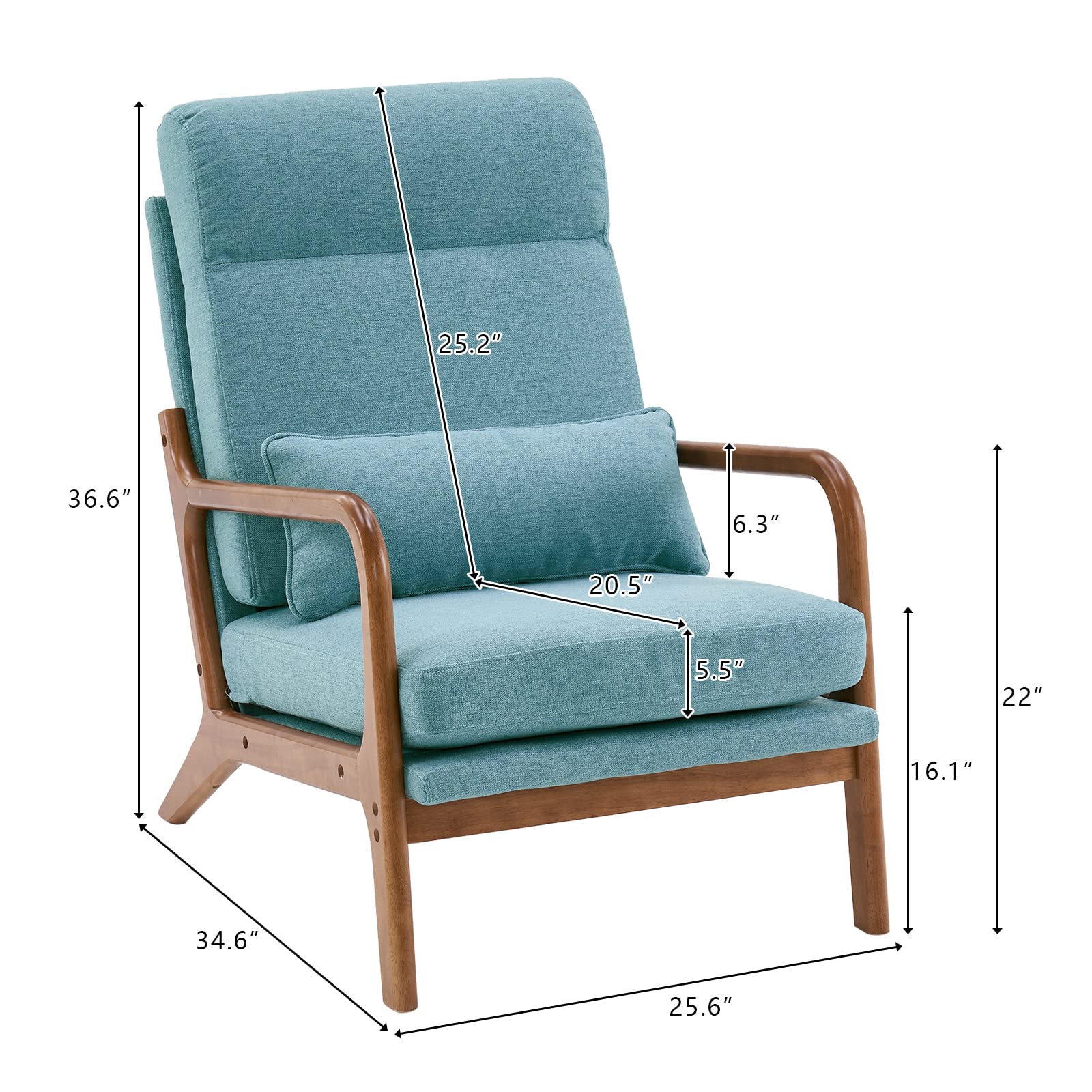 Bonnlo Set of 2 High Back Teal Accent Chairs - Mid Century Modern Upholstered Lounge Chairs with Solid Wood Frame - Farmhouse Style Armchairs for Living Room, Bedroom & Guest Room - Perfect for Reading Nooks, Cozy Sitting Areas and Home Office Spaces