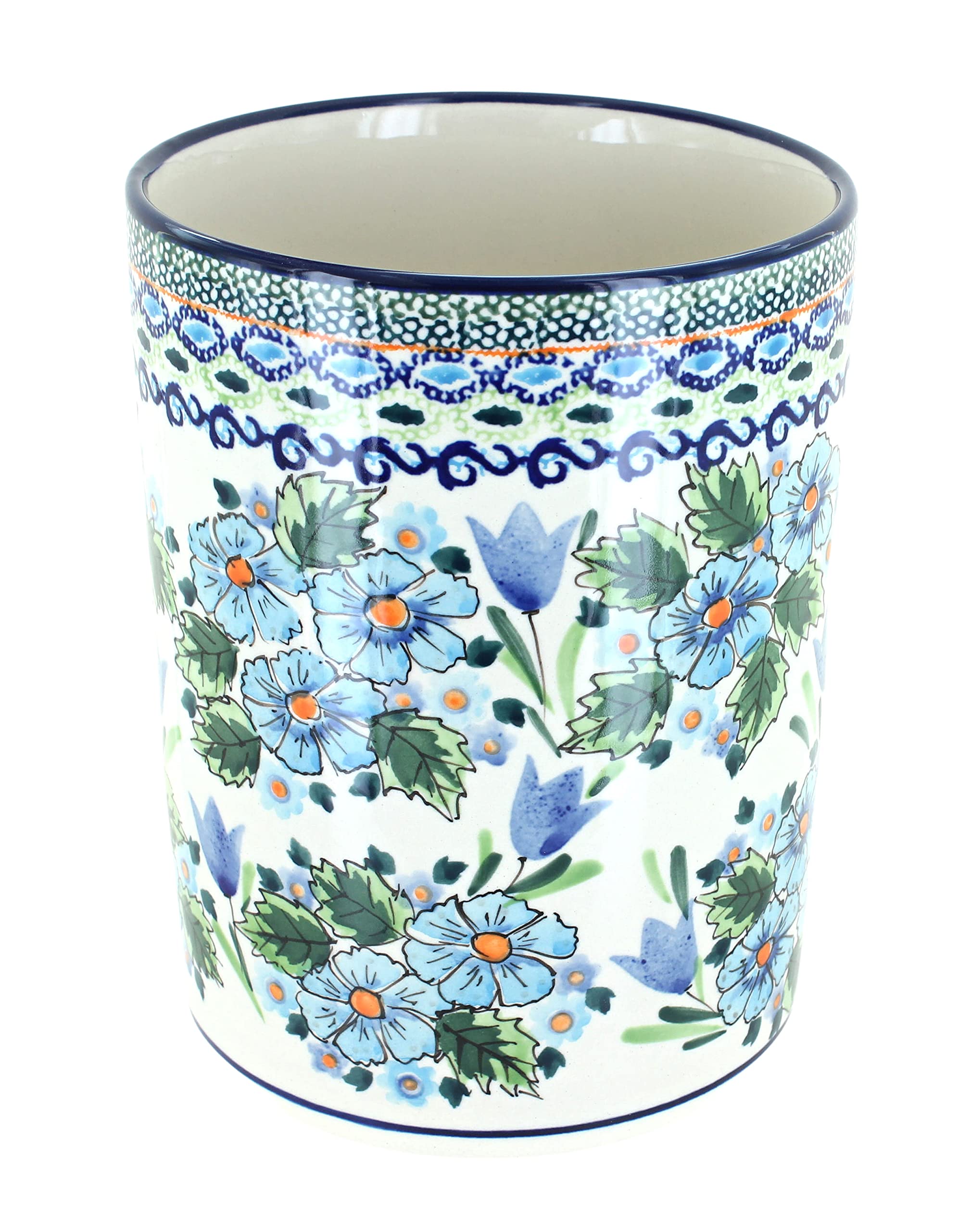 Blue Rose Polish Pottery Ballina Utensil Jar - Handcrafted Ceramic Kitchen Storage for Spoons, Forks & Cooking Tools - Perfect for Farmhouse, Rustic & Vintage Style Kitchens