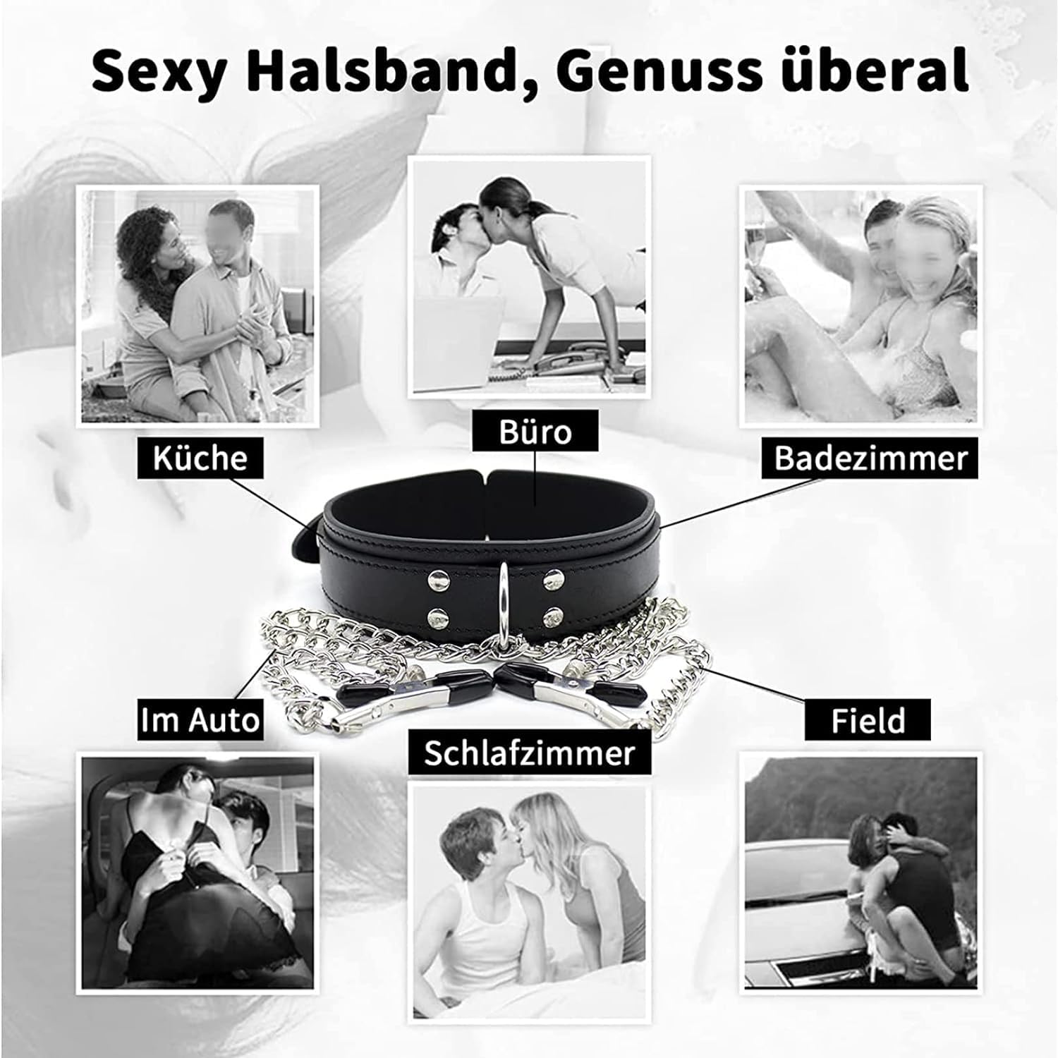BDSM Nipple Clamps & Leather Collar Set - Fetish Toys for Women - Red
