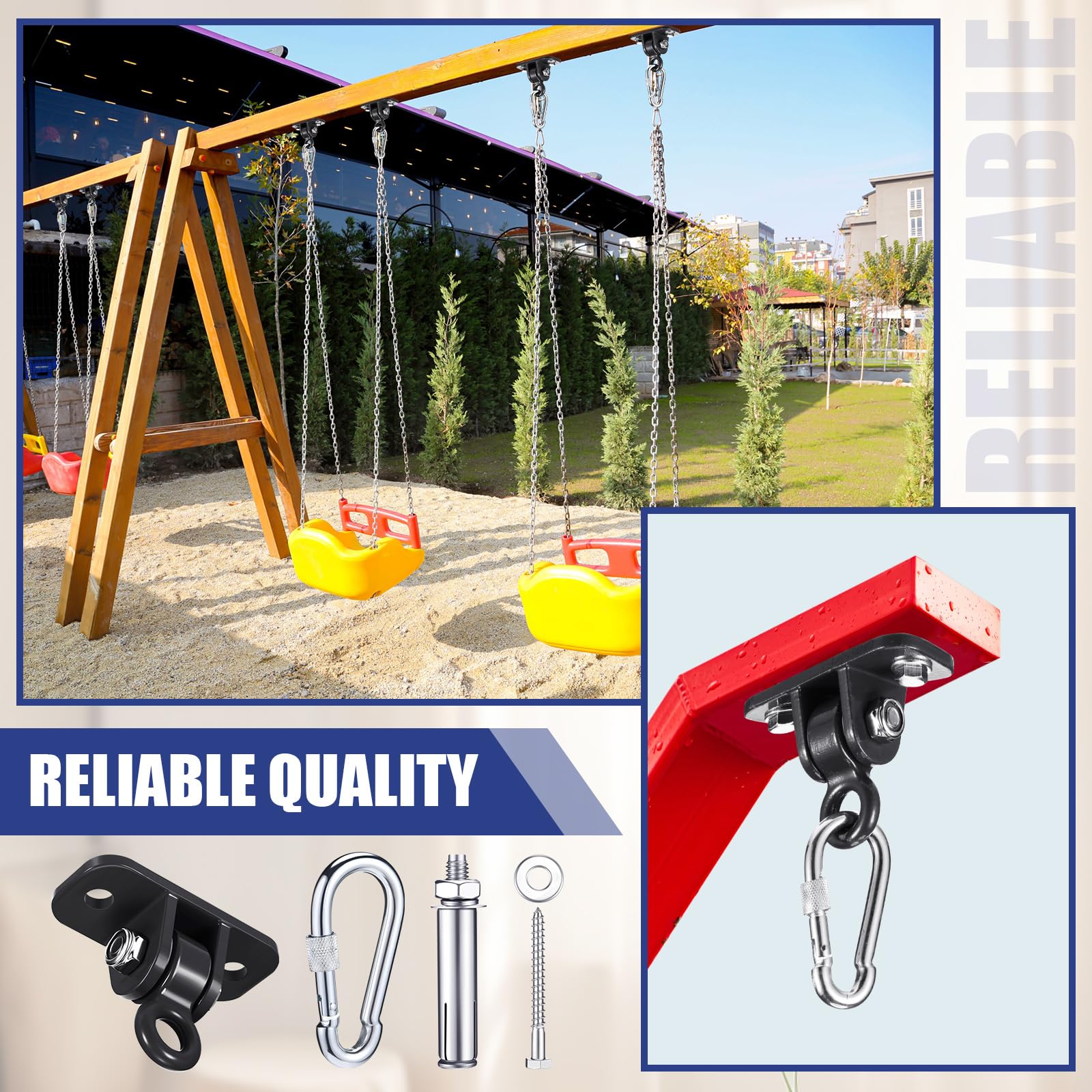 Tandefio 6 Sets Heavy Duty Swing Hangers for Wood & Concrete - Includes Swing Hooks, Screws, Bolts & Washers - 1800+ lb Capacity Swing Set Accessories (Black) - Perfect for Porch, Patio, Yoga & Indoor/Outdoor Play Areas