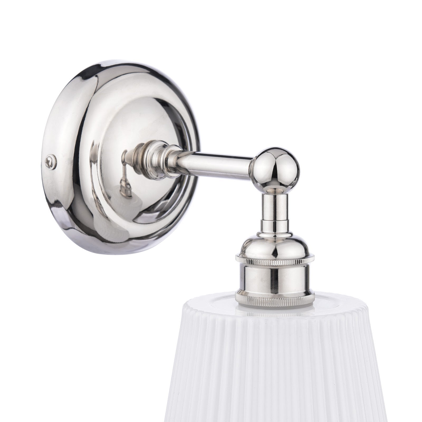 Callaghan Wall Light - Polished Nickel & Antique Brass Finish with Ribbed Glass Shade, IP44 Rated, G9 Bulb Compatible - Perfect for Bedroom, Hallway, and Staircase Lighting