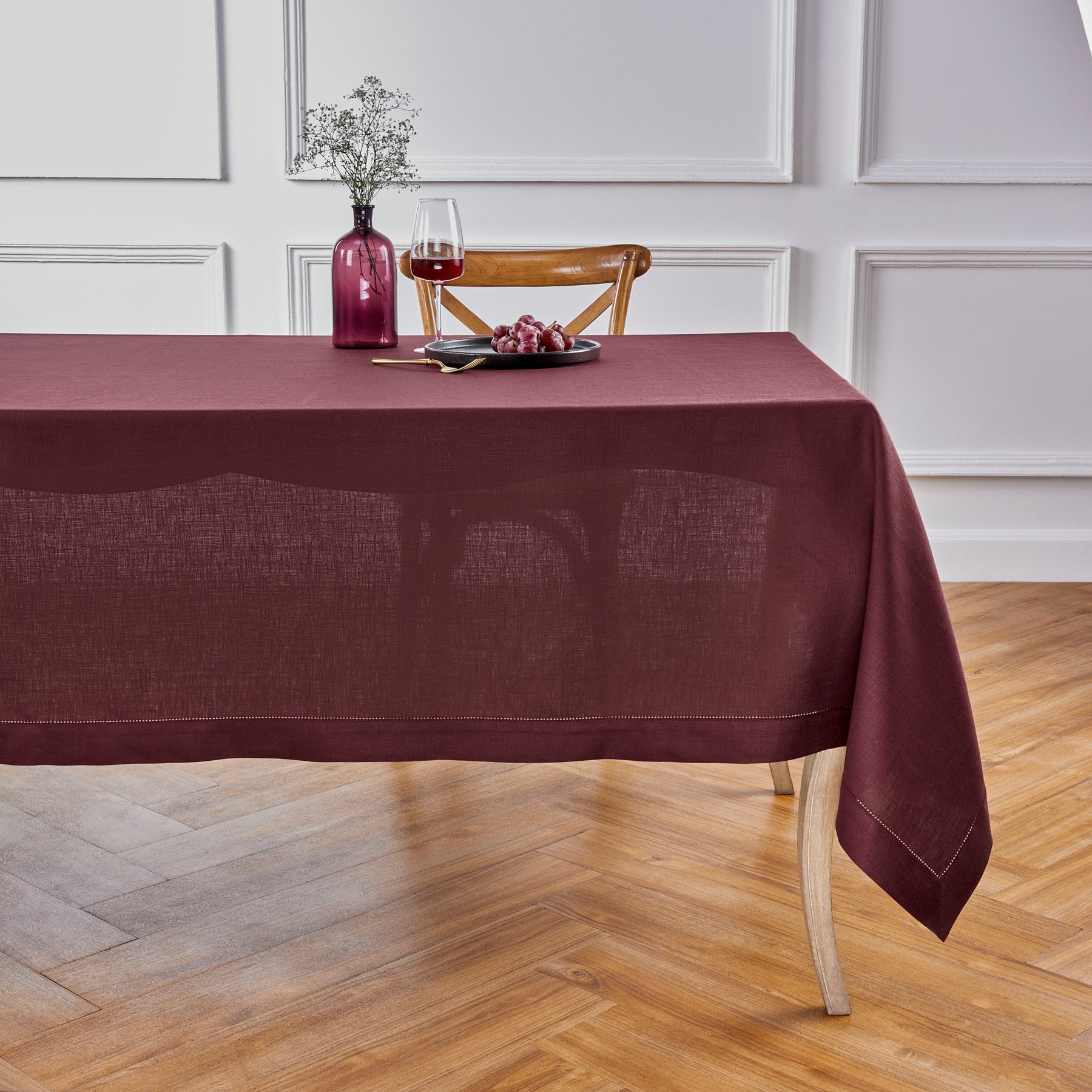 Elegant Classic Hemstitch Tablecloth - Premium Cotton Linen Table Cover for Dining Room, Wedding, Party & Special Occasions