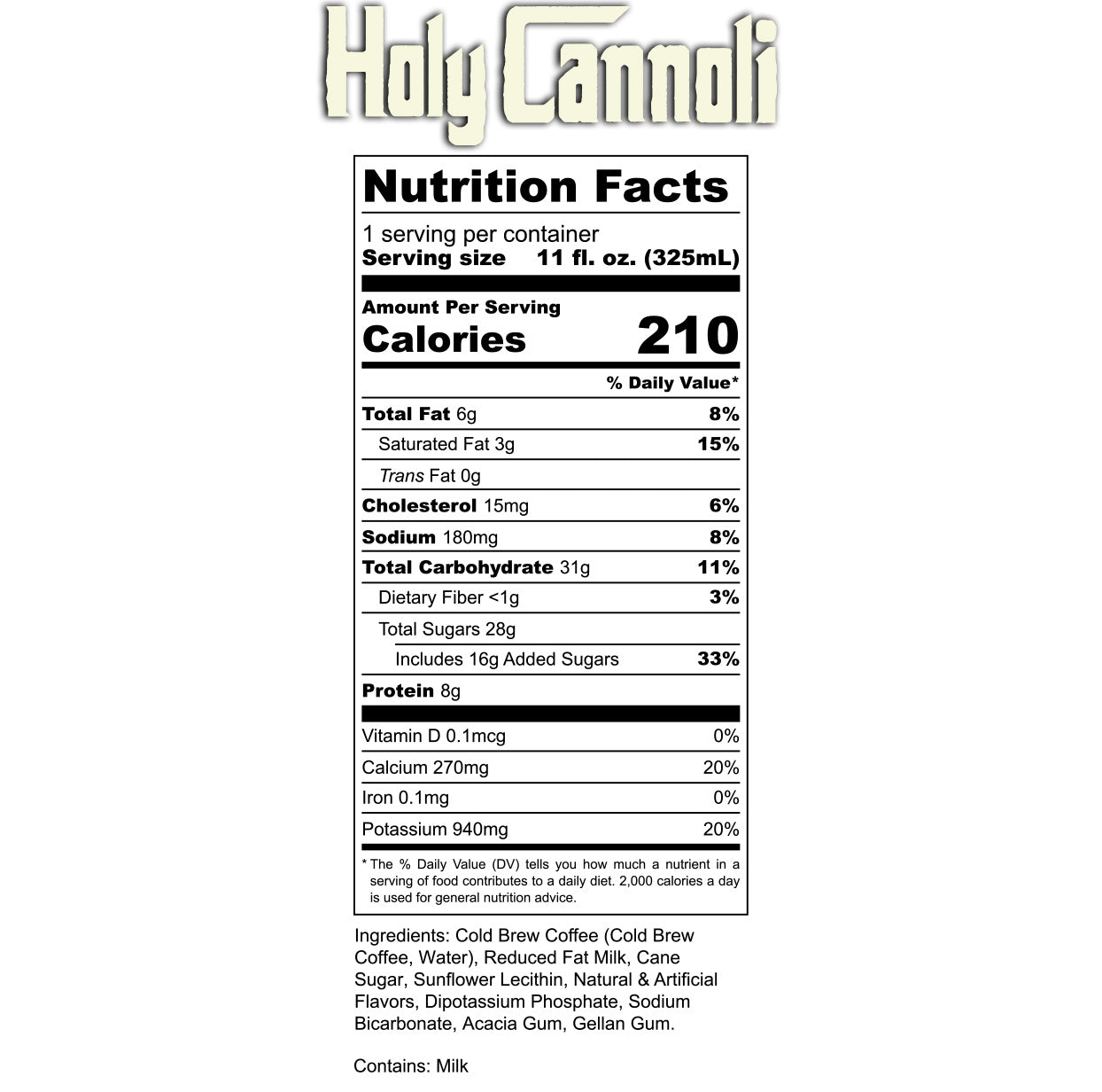 Holy Cannoli Cold Brew Latte - Premium Iced Coffee Blend for Home & Office - Perfect for Morning Energy Boost or Afternoon Pick-Me-Up