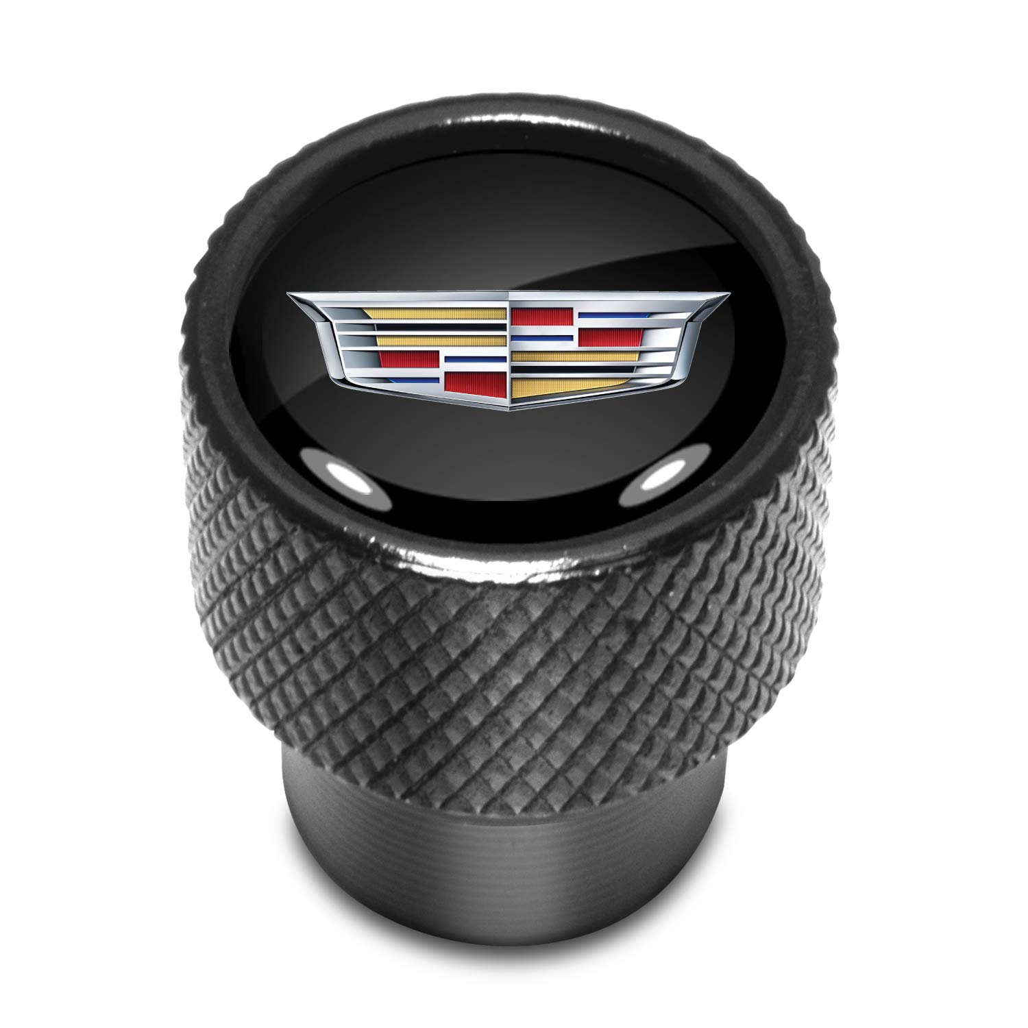 Black on Black Aluminum Tire Valve Stem Caps with Cadillac Crest Logo - Premium Car Accessories for Cadillac Models (Perfect for Customization & Car Enthusiasts)