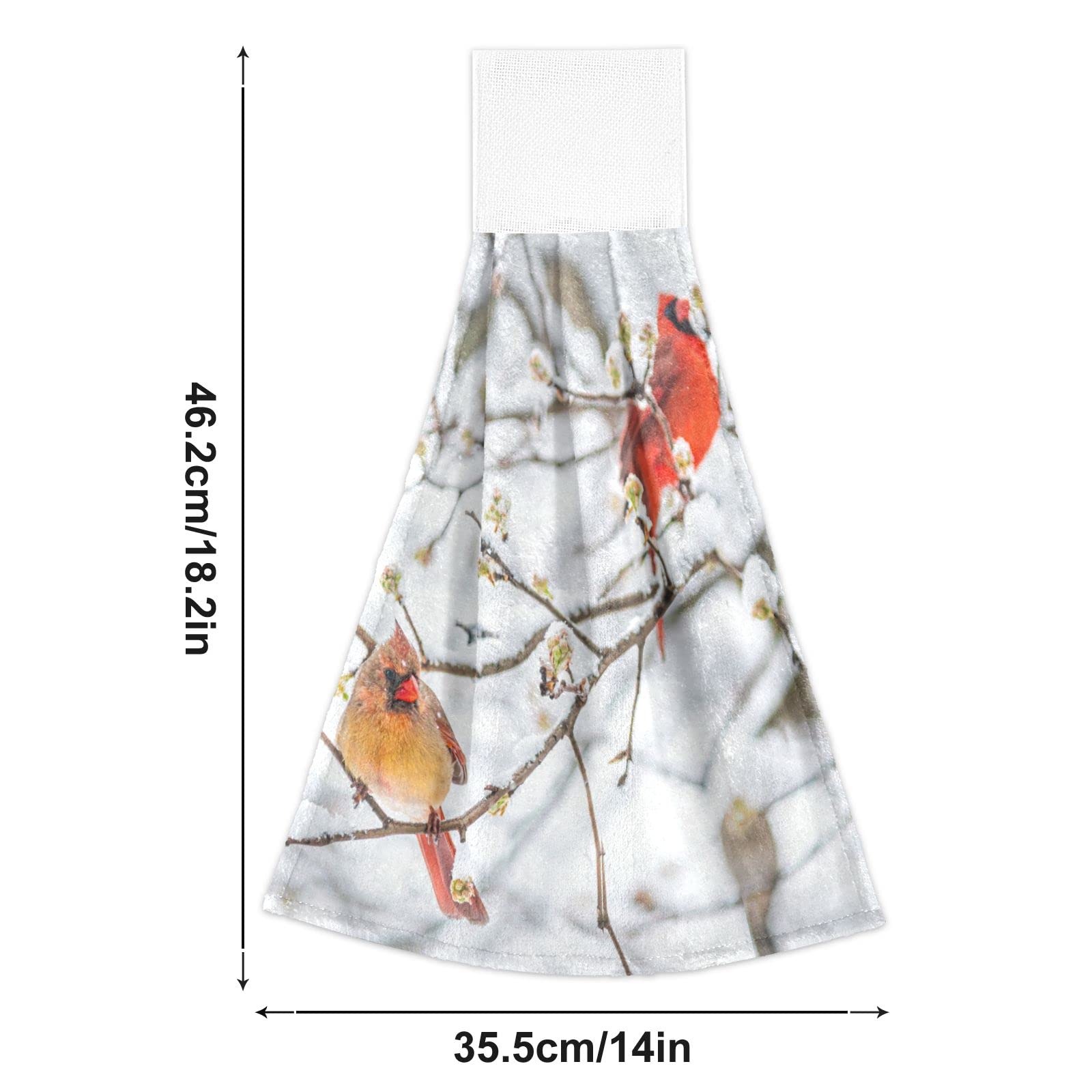 Cardinal Couple Hanging Kitchen Towels Set of 2 - Christmas Themed Oven Mitt & Hand Towel for Holiday Decor, Dish Cloths for Bathroom & Kitchen - Perfect for Winter Home Decor & Hostess Gifts