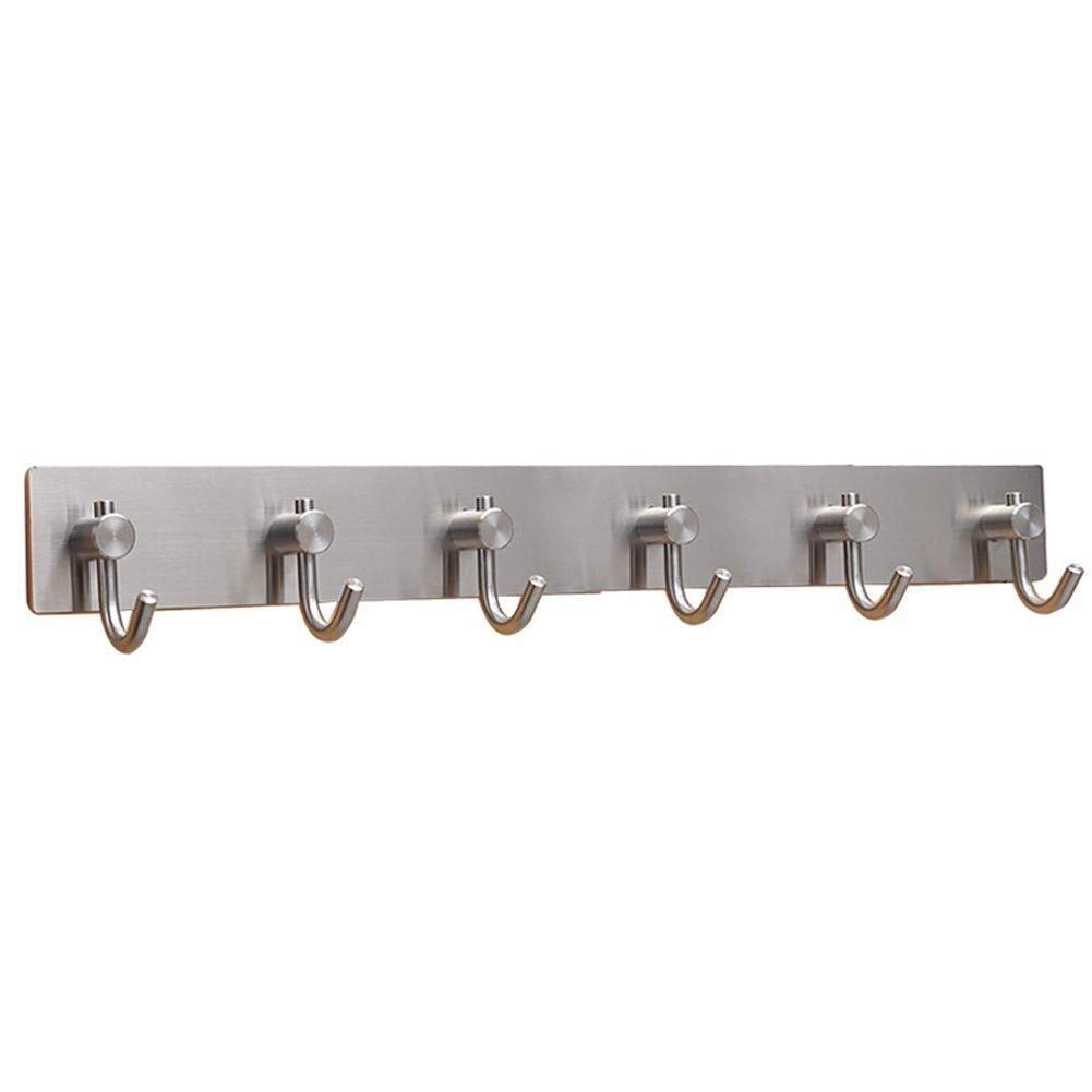JINJINTAO Heavy Duty Wall Mounted Coat Rack - 2MM Thick Stainless Steel Door Hook Hanger with 6 Seamless Wall Hooks (Silver) - Perfect for Entryway, Bedroom & Bathroom Organization