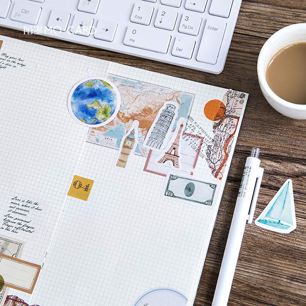 45pcs Mini Scrapbook Stickers Set - DIY Travel Decorative Stickers for Journals, Planners, Laptops, Notebooks & Suitcases (44mm) | Perfect for Bullet Journaling, Scrapbooking & Travel Memory Keeping