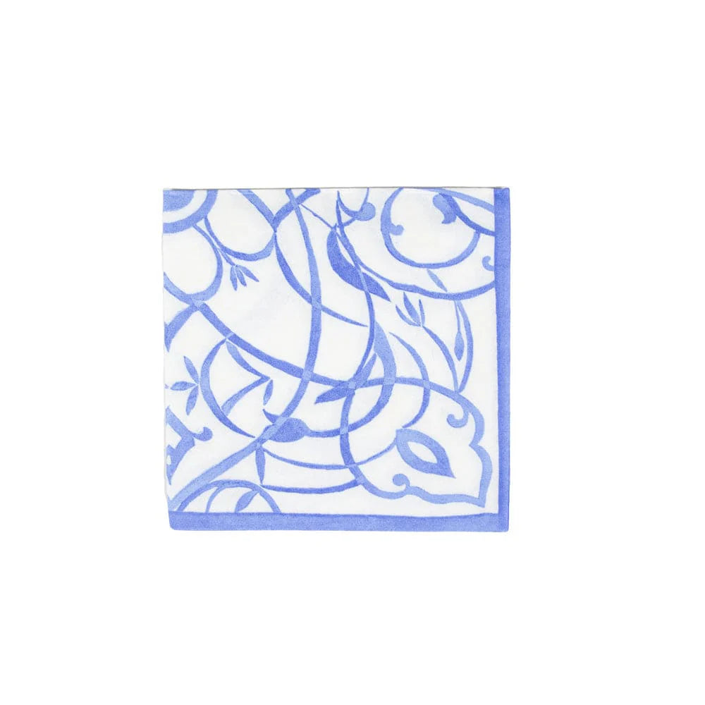 Premium Algarve Ceramic Blue Paper Linen Cocktail Napkins - Set of 50, Elegant Party Napkins for Weddings, Cocktail Parties & Home Decor