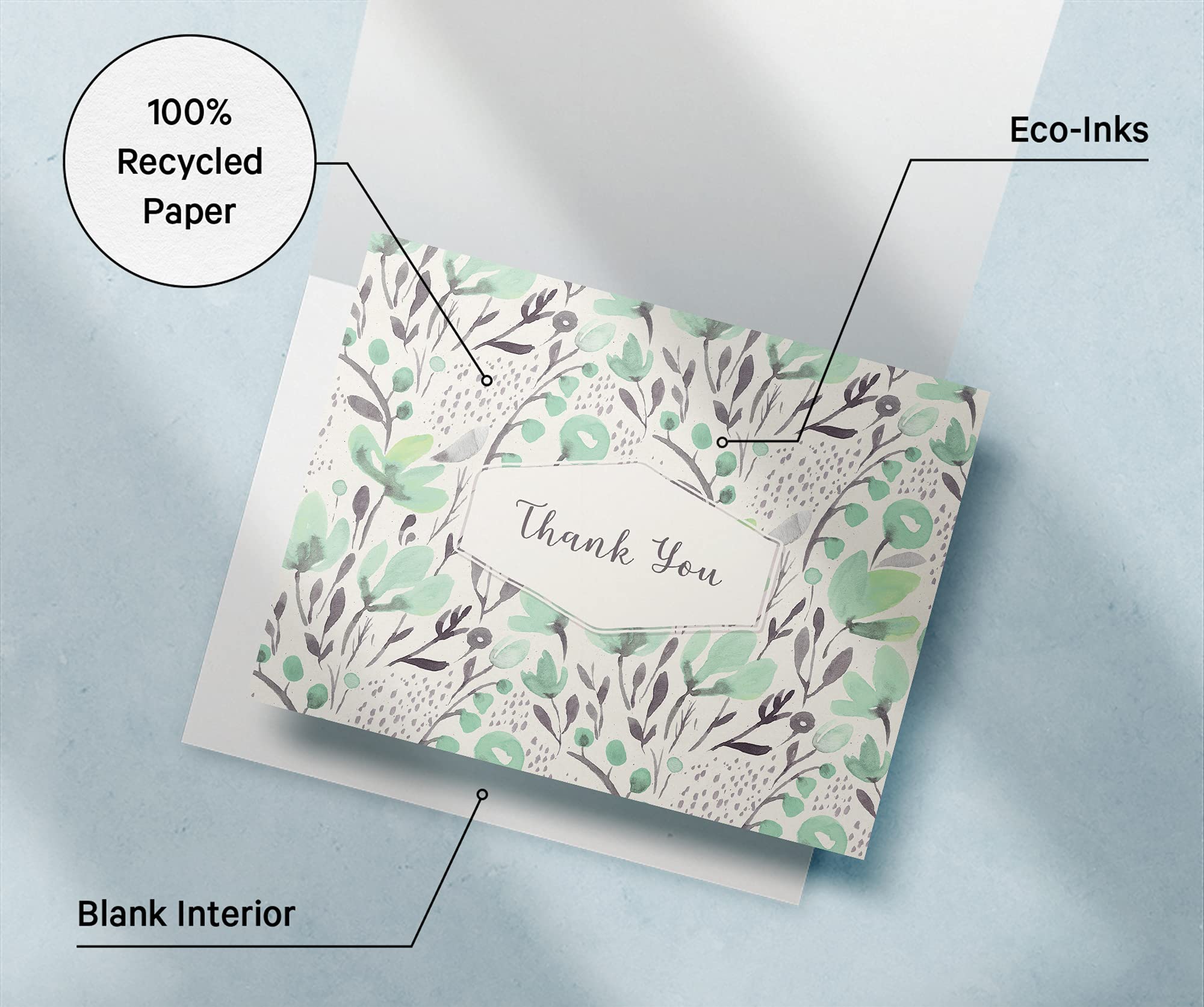 Eco-Friendly Floral Thank You Cards Set of 12 with Envelopes - 5.5