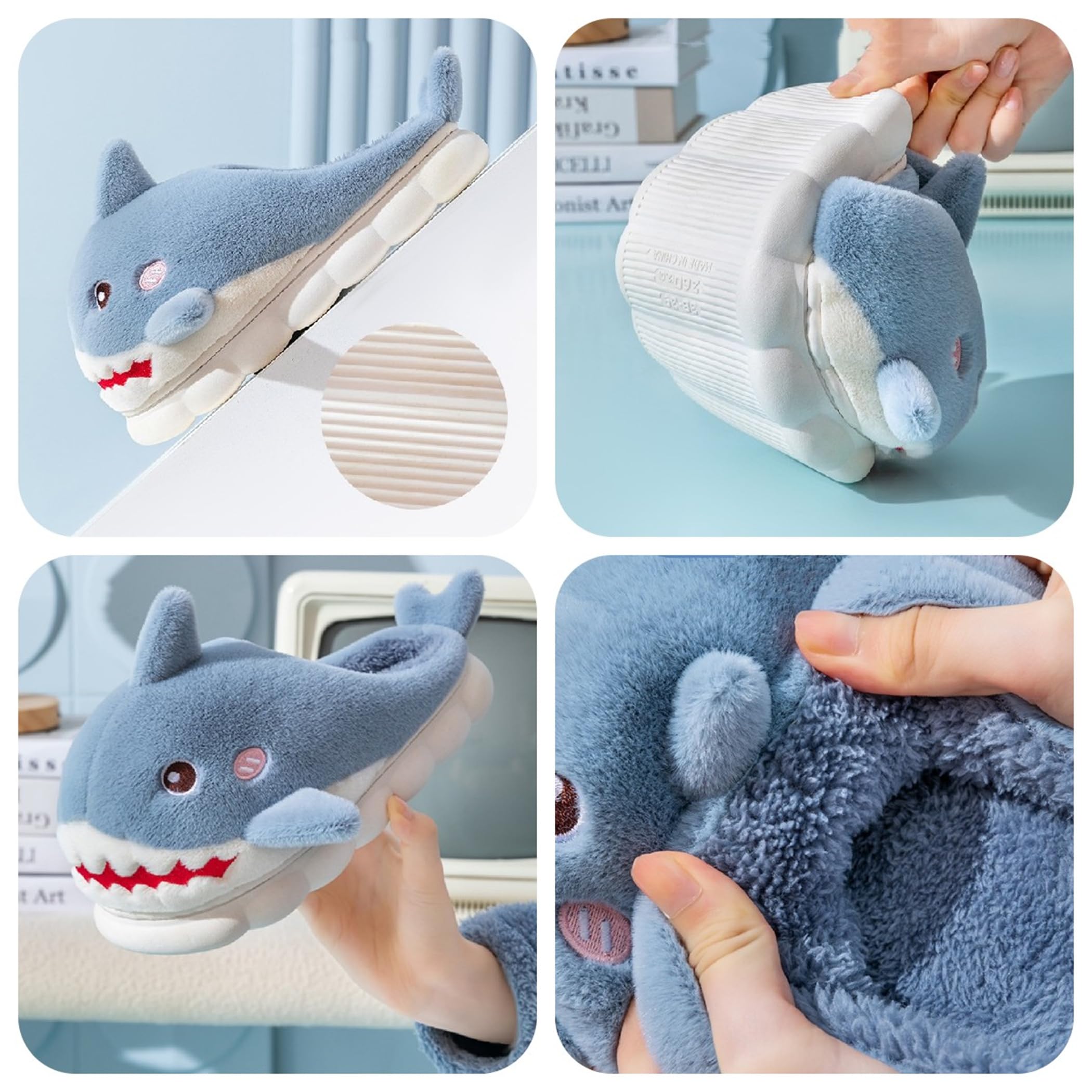 Cute Shark Slippers for Women - Warm Plush Animal House Slippers for Winter - Cozy Home Indoor & Outdoor Wear