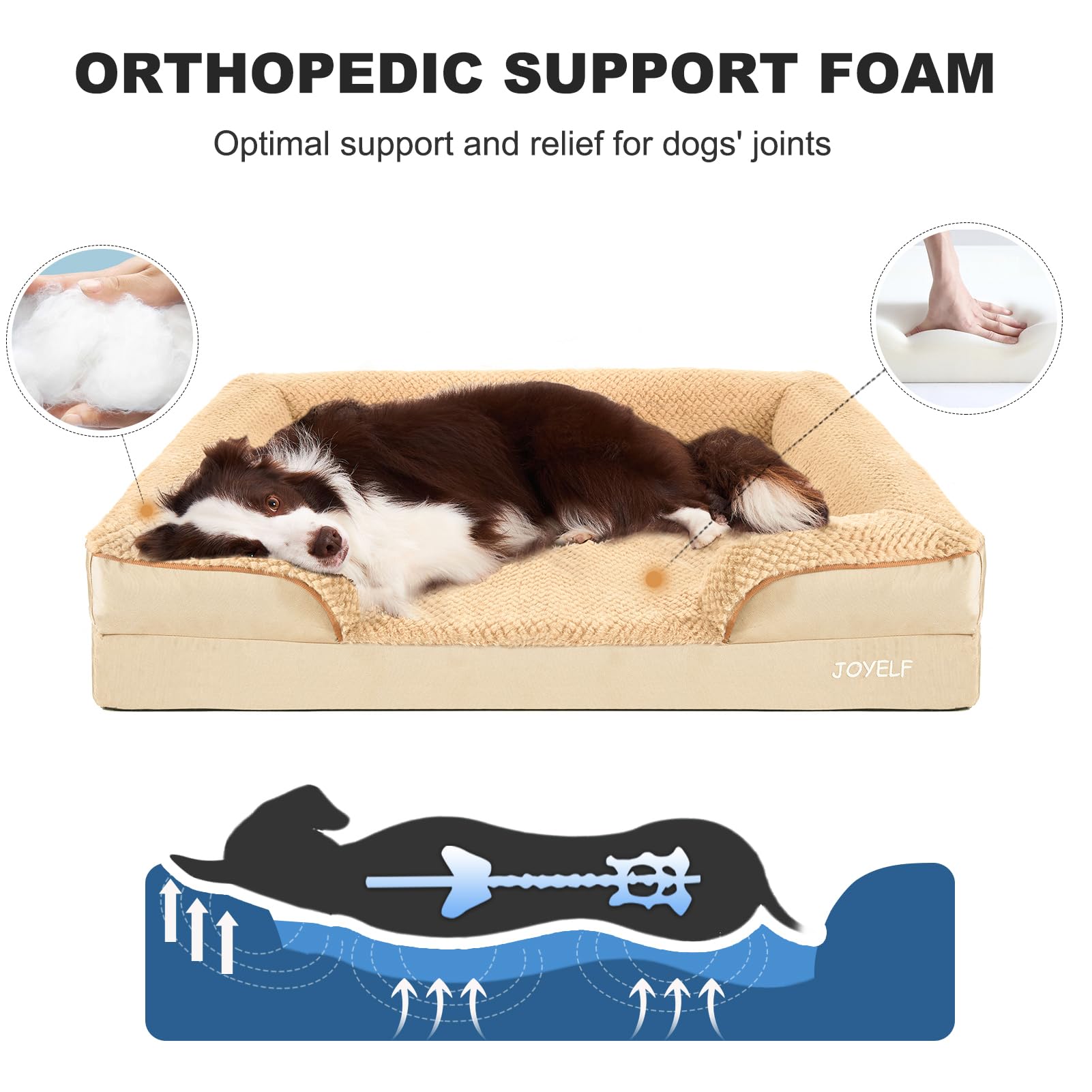 Orthopedic Dog Bed for Large Dogs - Memory Foam Sofa Couch Pet Bed with Removable Washable Cover, Waterproof & Non-Slip Bottom - Durable Support for Medium to Large Breeds (Khaki) - Perfect for Living Room, Bedroom & Pet-Friendly Spaces