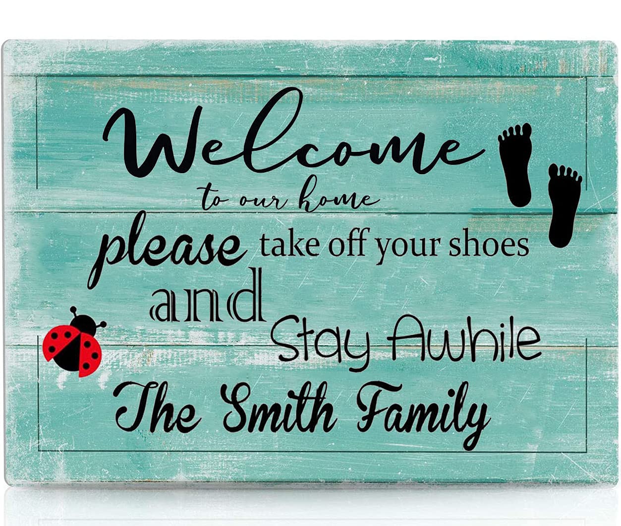 Personalized Welcome to Our Home Sign - Custom No Shoes in The House Door Hanger - Rustic Farmhouse Decor for Entryway, Porch & Front Door Decorations