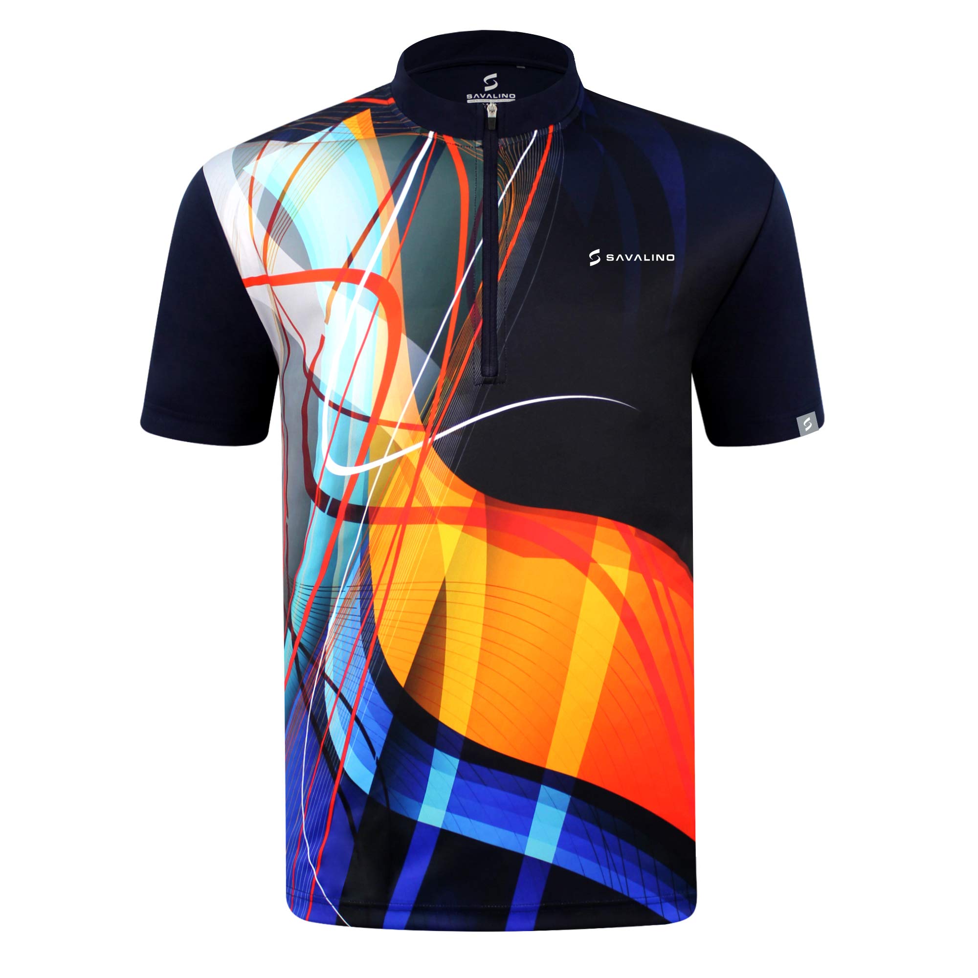 SAVALINO Men's Quick Dry Sublimation Bowling Jersey - Breathable Performance Shirt for Bowling Leagues & Tournaments, Sizes S-6XL, Blue