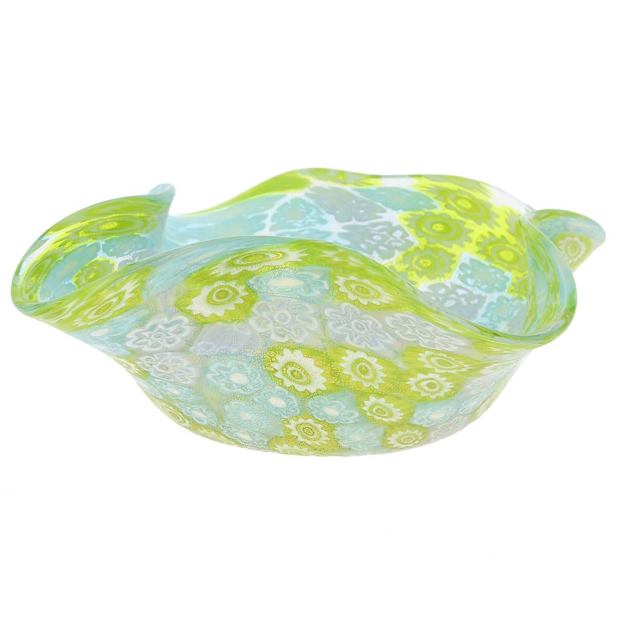Authentic Murano Glass Millefiori Decorative Bowl from Venice - Aqua Green Handcrafted Italian Art Piece | Perfect for Home Decor, Wedding Centerpieces & Luxury Gift Giving